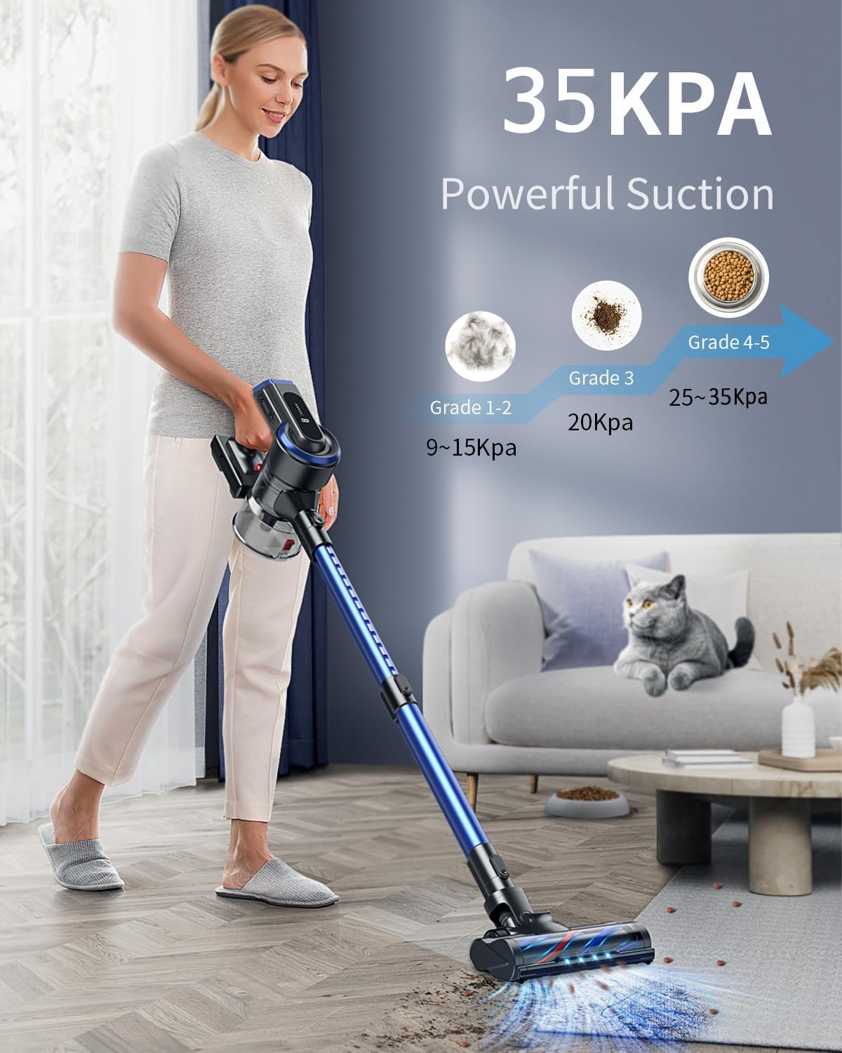HONITURE Cordless Vacuum Cleaner 450W/35KPa Powerful Stick Vacuum Cleaner w/ LCD Touch Screen, 55Min Runtime, 6 in 1 Lightweight Handheld Cordless Vacuum for Carpet, Pet Hair, and Floors S12 (Renewed)