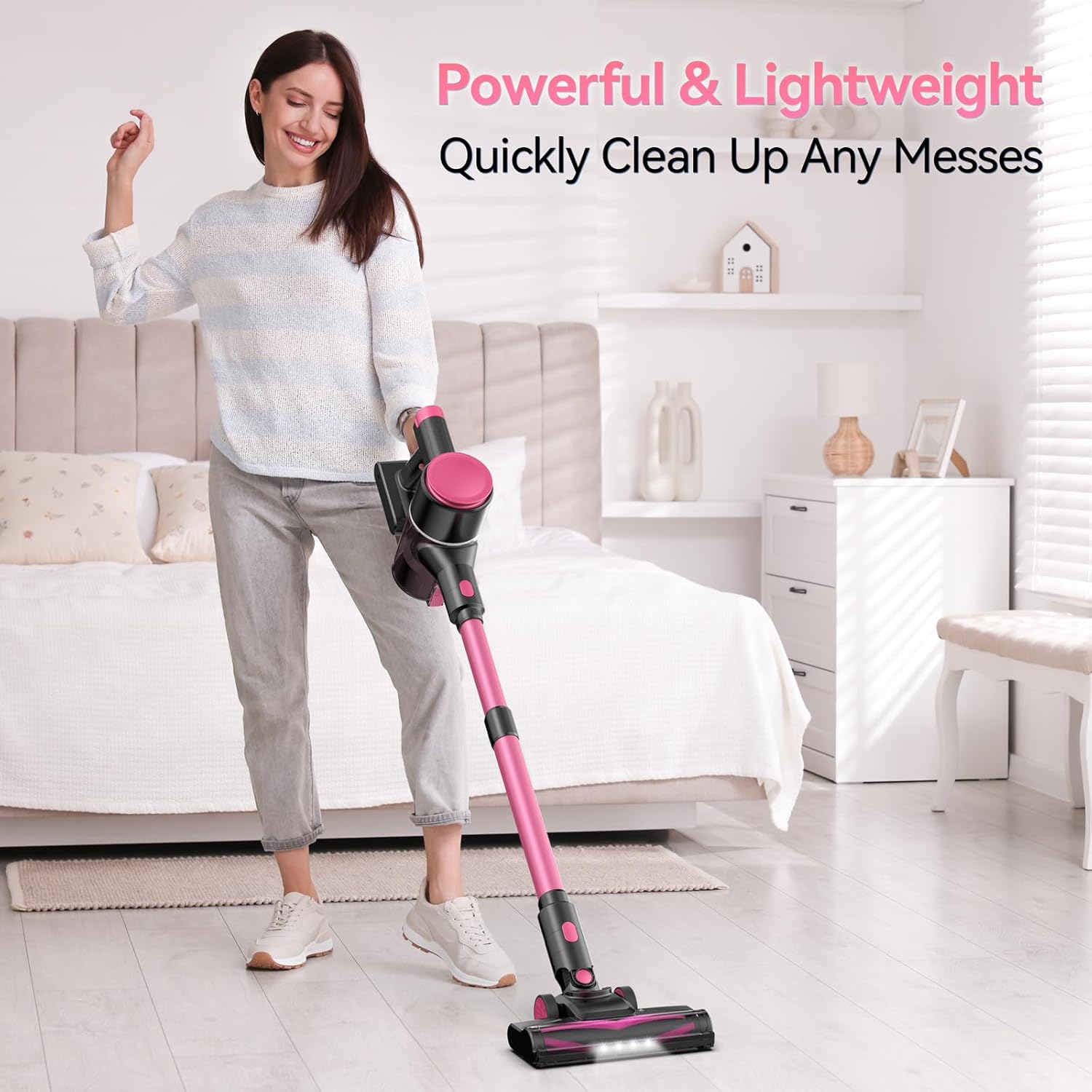 N8 Cordless Vacuum Cleaner, Lightweight Stick Vacuum with Powerful Suction, 2200mAh Battery, 40 Mins Runtime, Self-Standing, Rechargeable Vacuum Cleaners for Home Hardwood Floor Carpet Pet Hair