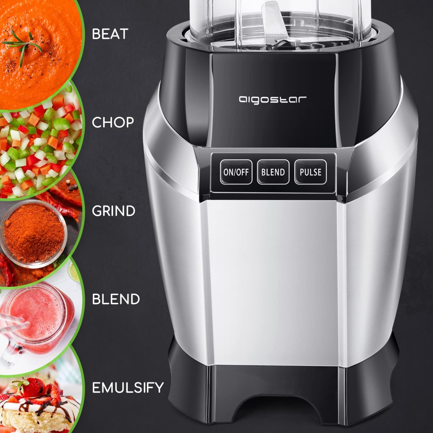 Aigostar Bullet Blender for Shakes and Smoothies, Personal Blender for Kitchen, Smoothie Blender Juice Licuadora Crushing Ice Puree Frozen Fruit, Countertop Blender with 24&20 oz To-Go Cups