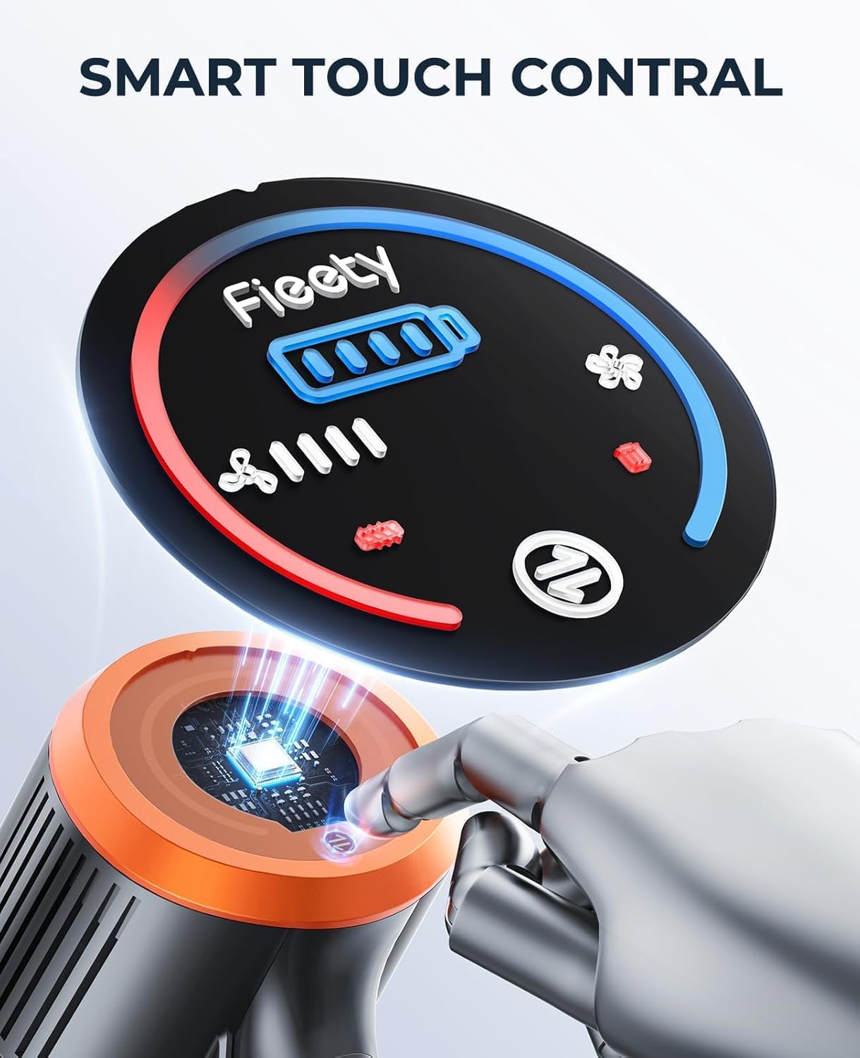 Fieety Cordless Vacuum Cleaner, 550W 45KPA 60Mins Cordless Stick Vacuum Cleaner with Rechargeable Battery, LED Touch Display, Handheld Vacuum Cleaners for Home/Pet Hair/Carpets/Floors