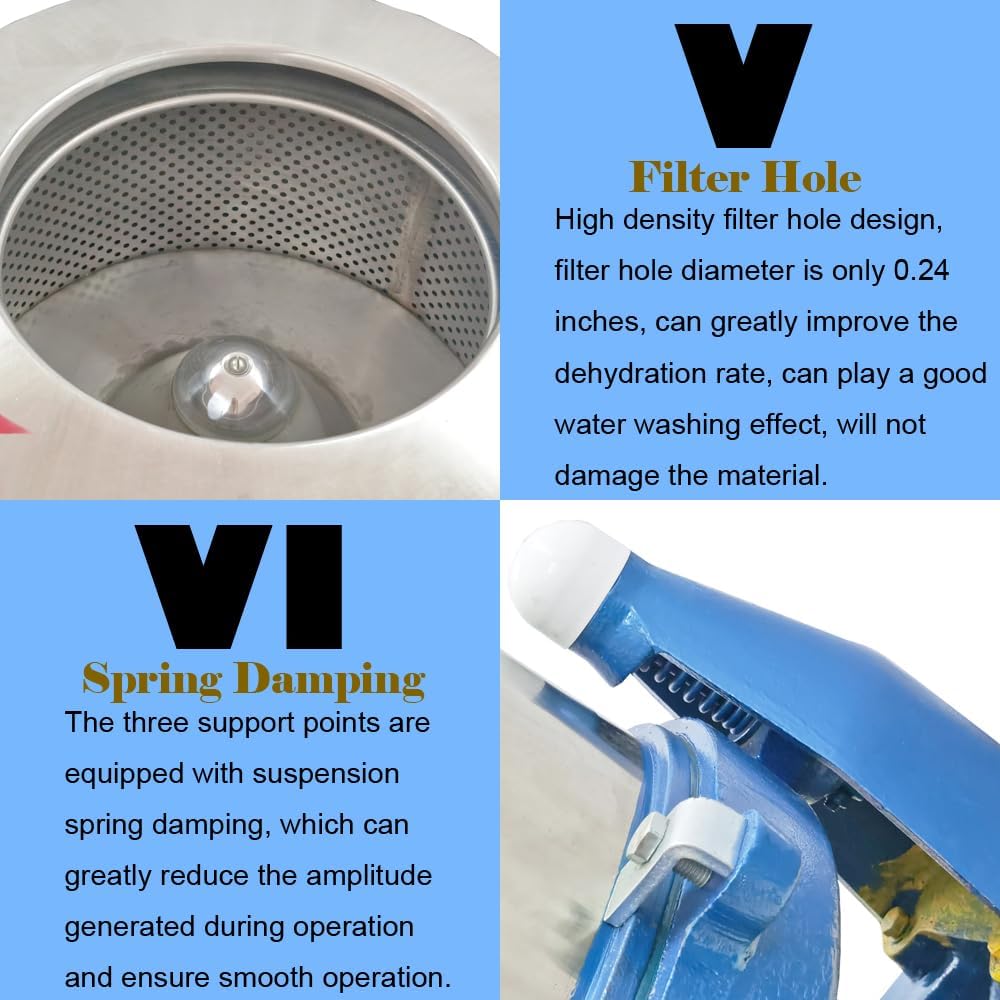 Industrial Centrifugal Dehydrator Dryer 99.2LB Hydro Extractor Stainless Steel Laundry Spin Dryer Dewatering Machine for Food Cloths Biomass Oil Extraction Solid-Liquid Separation 2200W 220V