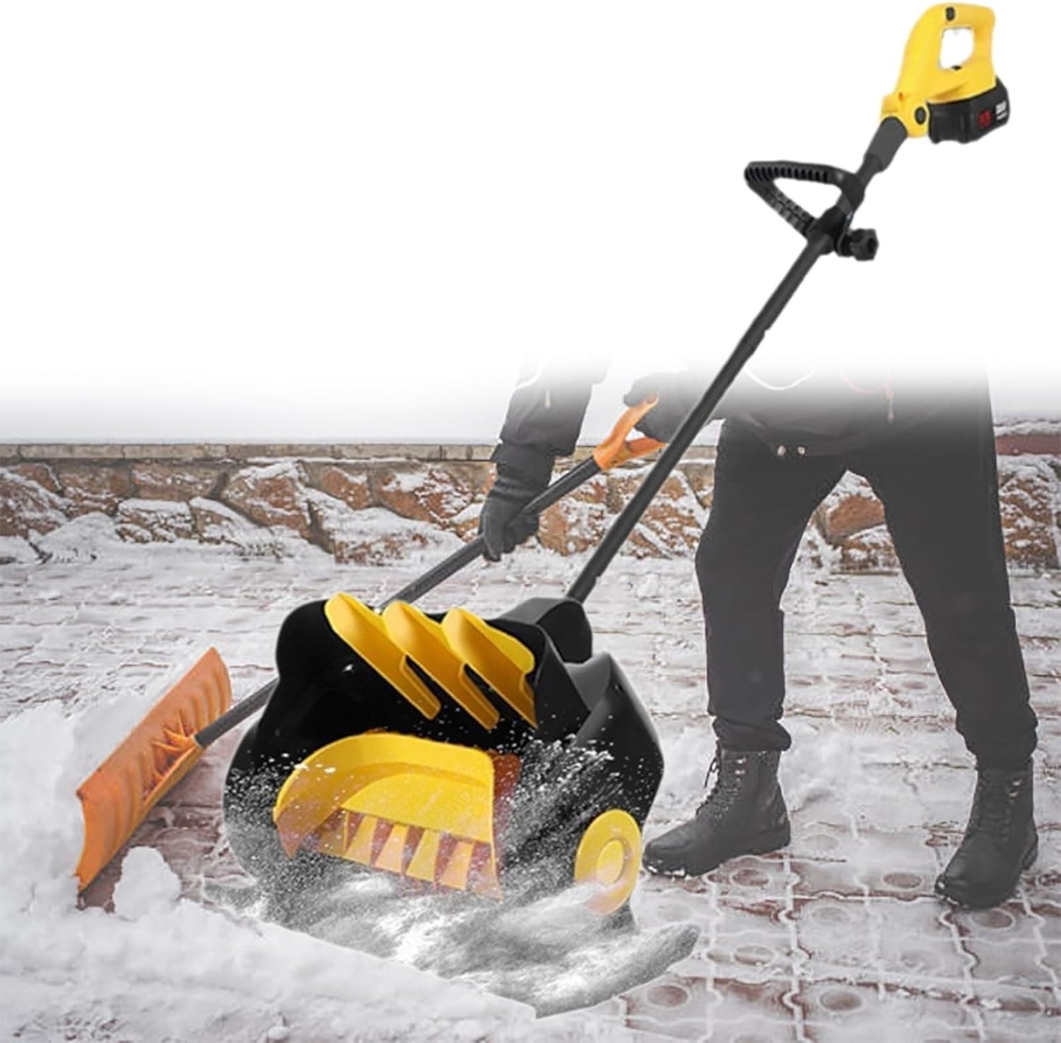 Snow Thrower Power Shovel DC 21V Upgraded Design, Cordless Rechargeable, Lightweight 41cm Width 15cm Depth, 10m Throwing Distance, Electric Snow Shovel