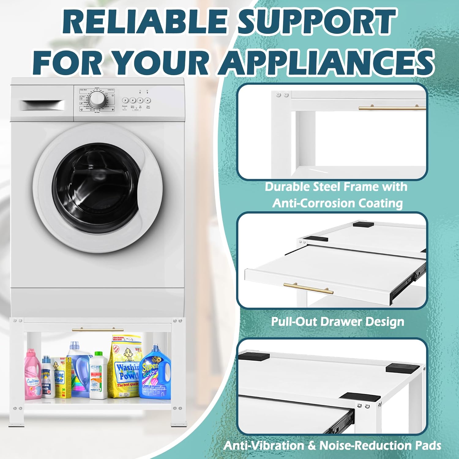 Royxen Washer and Dryer Pedestals with Drawer,29