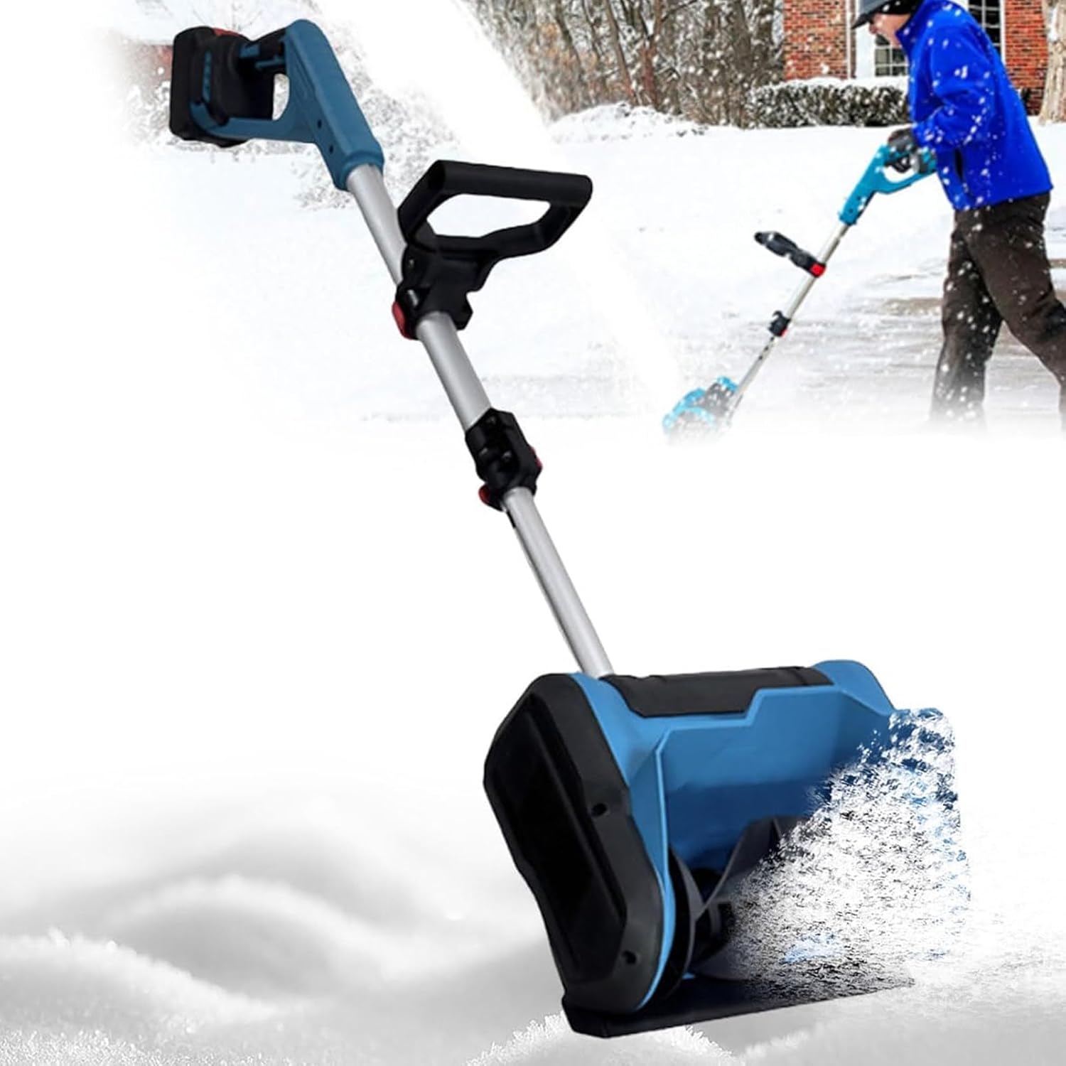1200 W Cordless Snow Shovel,with Directional Plate & Adjustable Front Handle,Rechargeable Hand Push Snow Thrower,for Roads School Playgrounds and Home,Brushlessmotor-2Battery