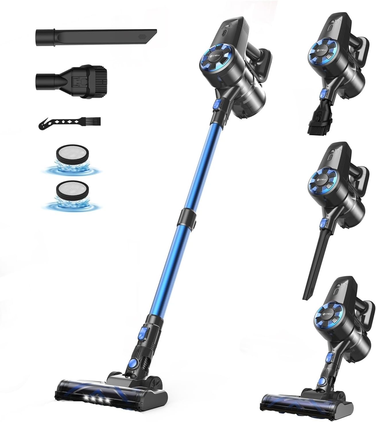 Compatible With UMLo N3S Ultra-Lightweight Cordless Vacuum Cleaner, 6-in-1 Stick Vacuum With 2200mAh Battery, 40Min Runtime For Hardwood Floor & Car(Blue black)