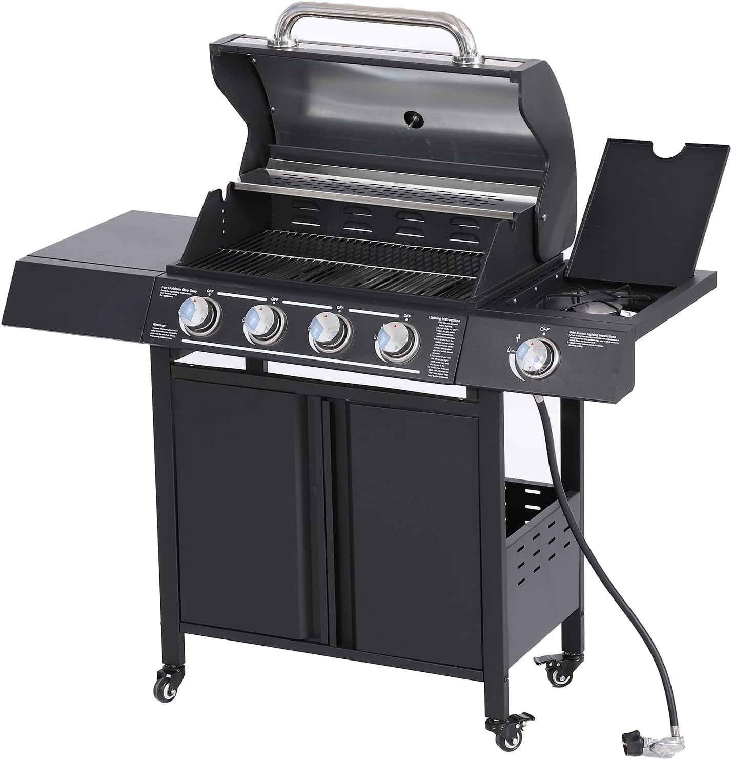MAGIC UNION 4-Burner Propane Gas BBQ Grills with Side Burner, Cast Iron 50,000 BTU Patio Barbecue Grill with Stainless Steel Grates for Outdoor Cooking, Backyard, Garden