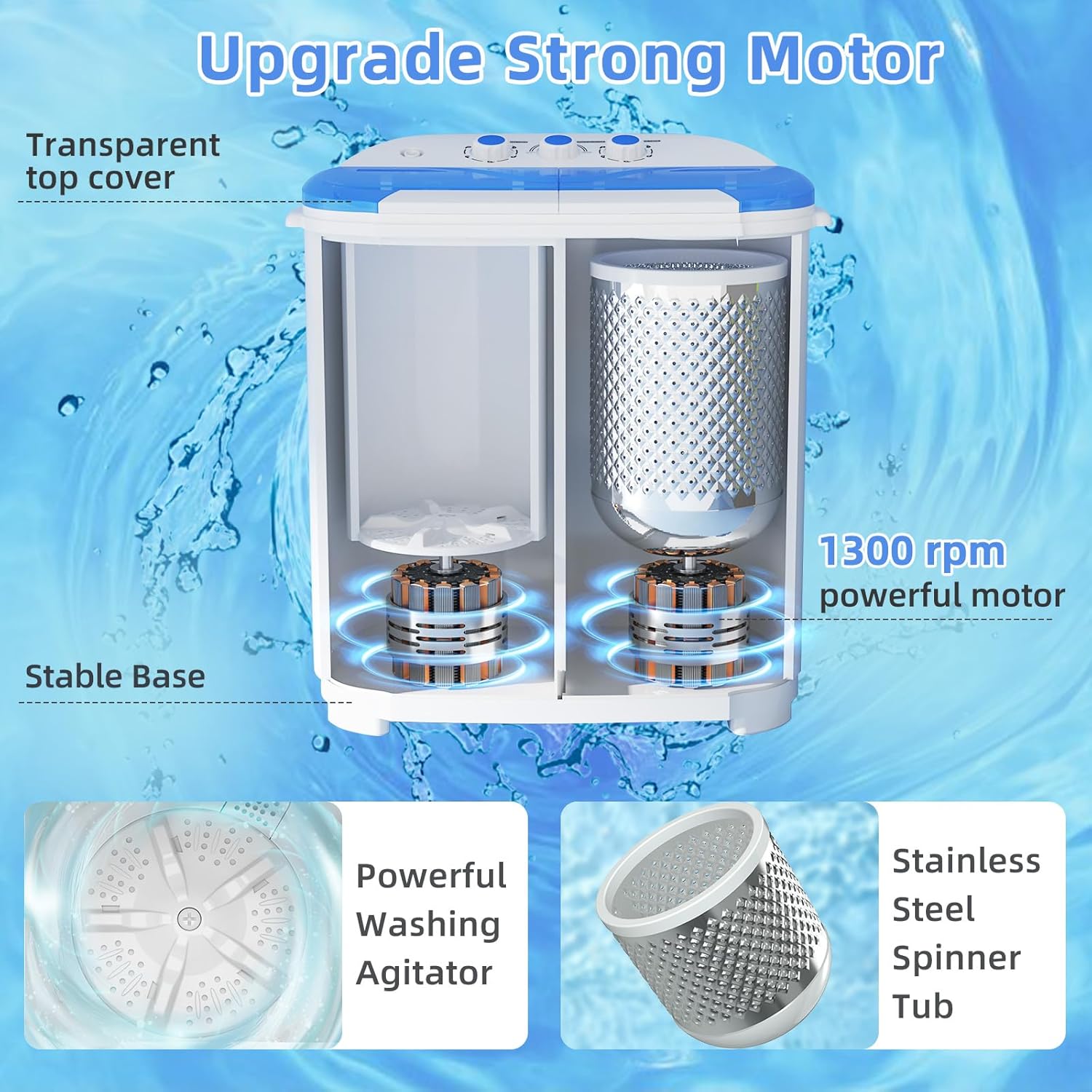 VCJ Portable Washing Machine, Twin Tub Washing Machine Laundry Compact Washer spinner Combo with 14lbs capacity, 9Lbs Washer and 5Lbs Spinner dryer for Apartments RVs and Dorms