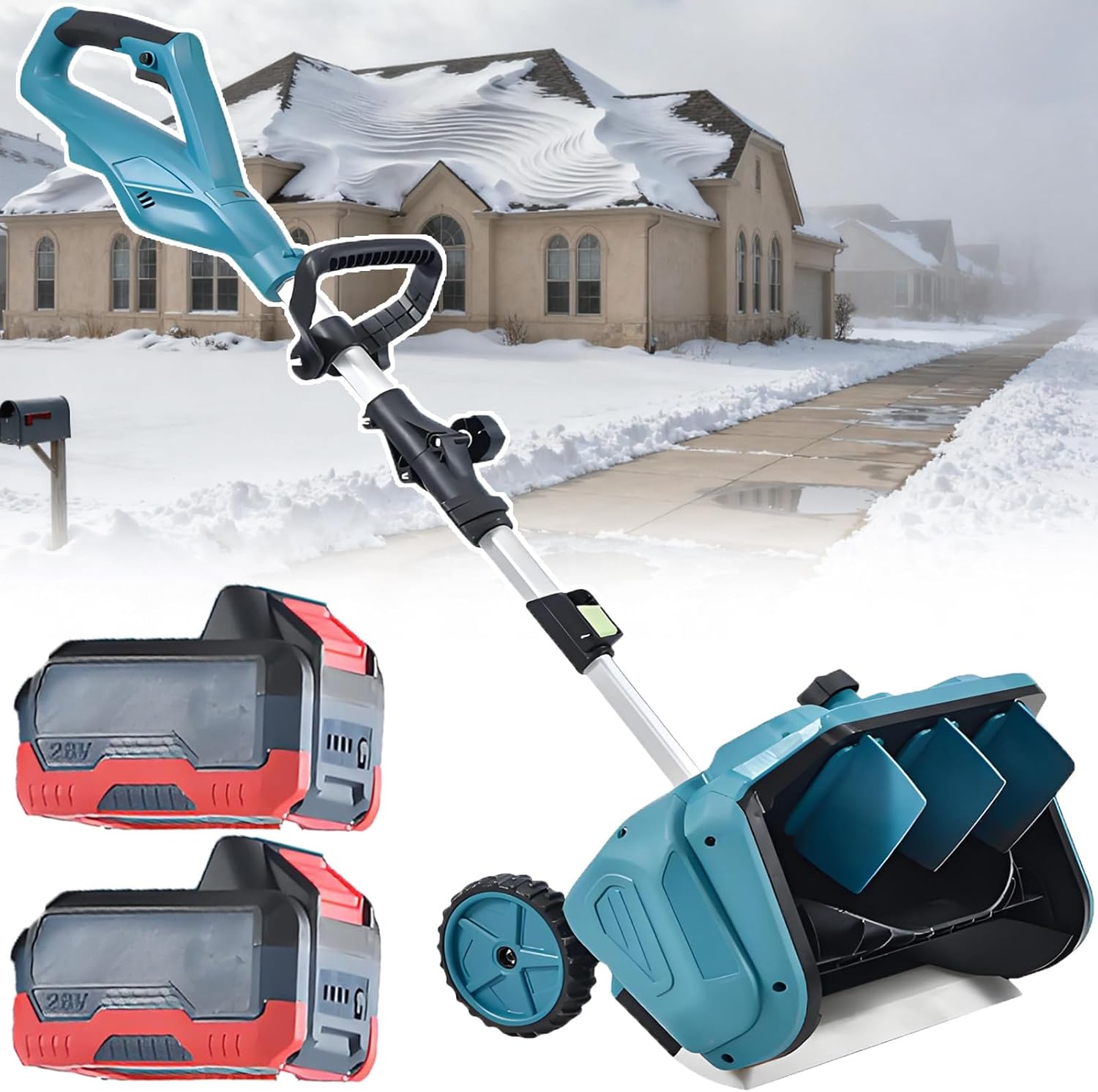Upgraded 2025 Cordless Snow Thrower - 1000W Brushless Snow Shovel, 30 Min Runtime, 3-Way Adjustable Angle, 6.5kg Lightweight, for Winters & Outdoor Sidewalk 2batteries