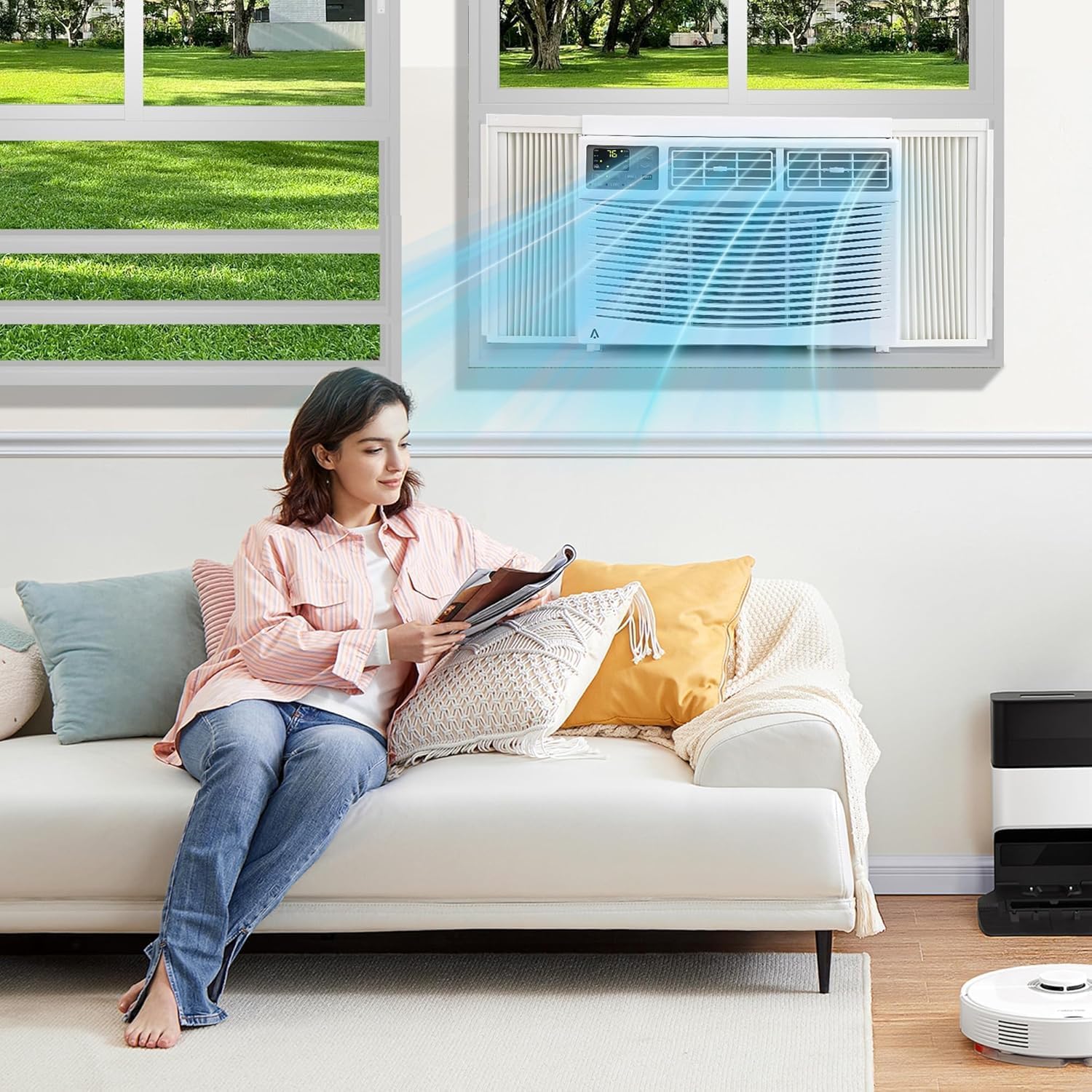8000 BTU Window Air Conditioner with WiFi, Window AC Unit Cools Up to 650 Sq. Ft., Energy Saving with Remote & App Control & Timer Function, Perfect for Small Rooms, Living Room, Office