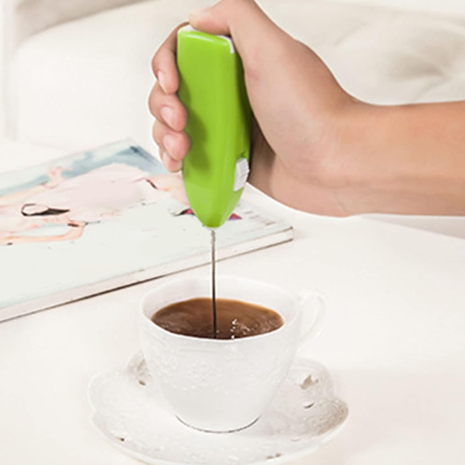 Cordless Electric Hand Blender, Hand Blender, Waterproof, Small Plastic Metal Home use, Suitable for Latte, Cappuccino (Green)