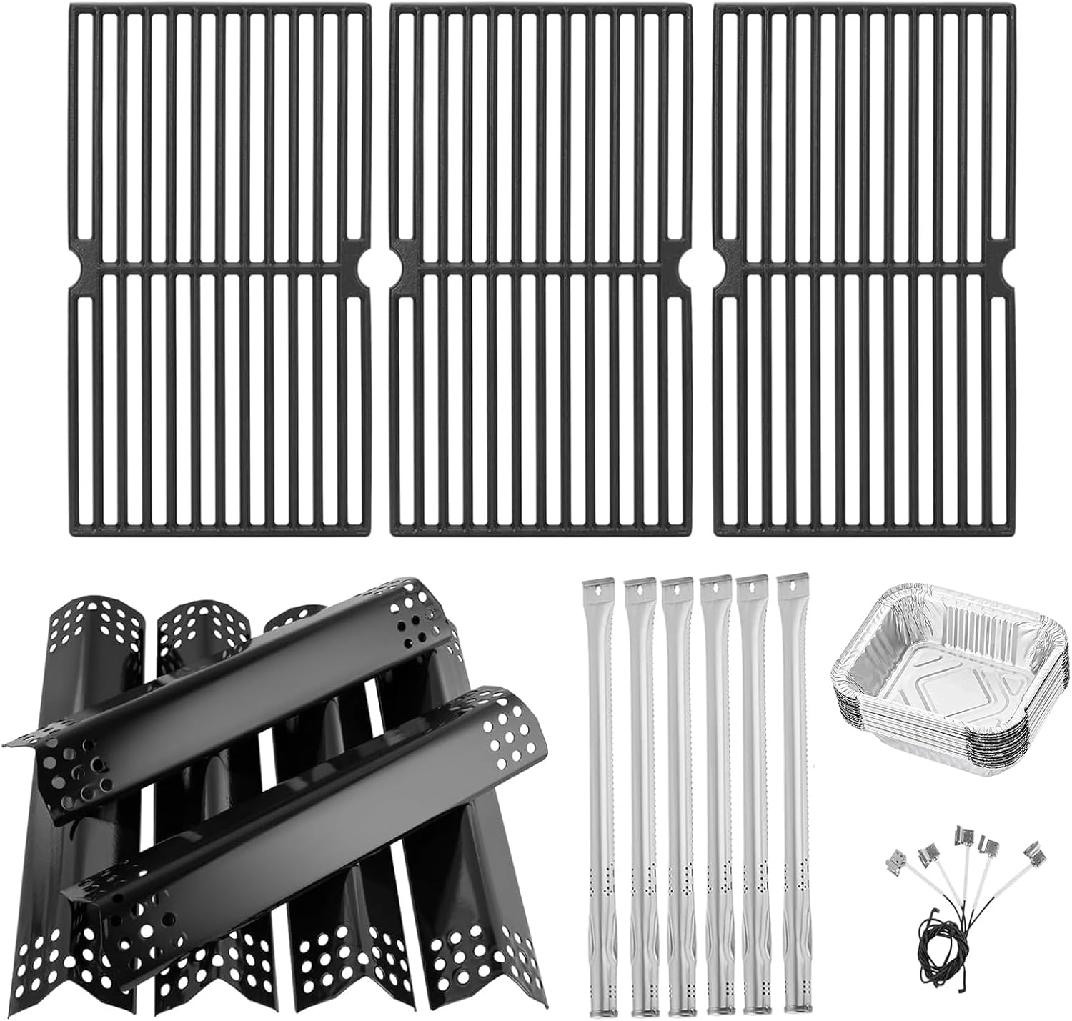 Replacement Parts for Nexgrill 720-0896B 720-0896E 720-0896C Deluxe 6-Burner Gas Grills, Cooking Grate, Heat Shield Tent, Burner and Aluminum Drip Liner for Nexgrill Replacement Parts 6 Burner