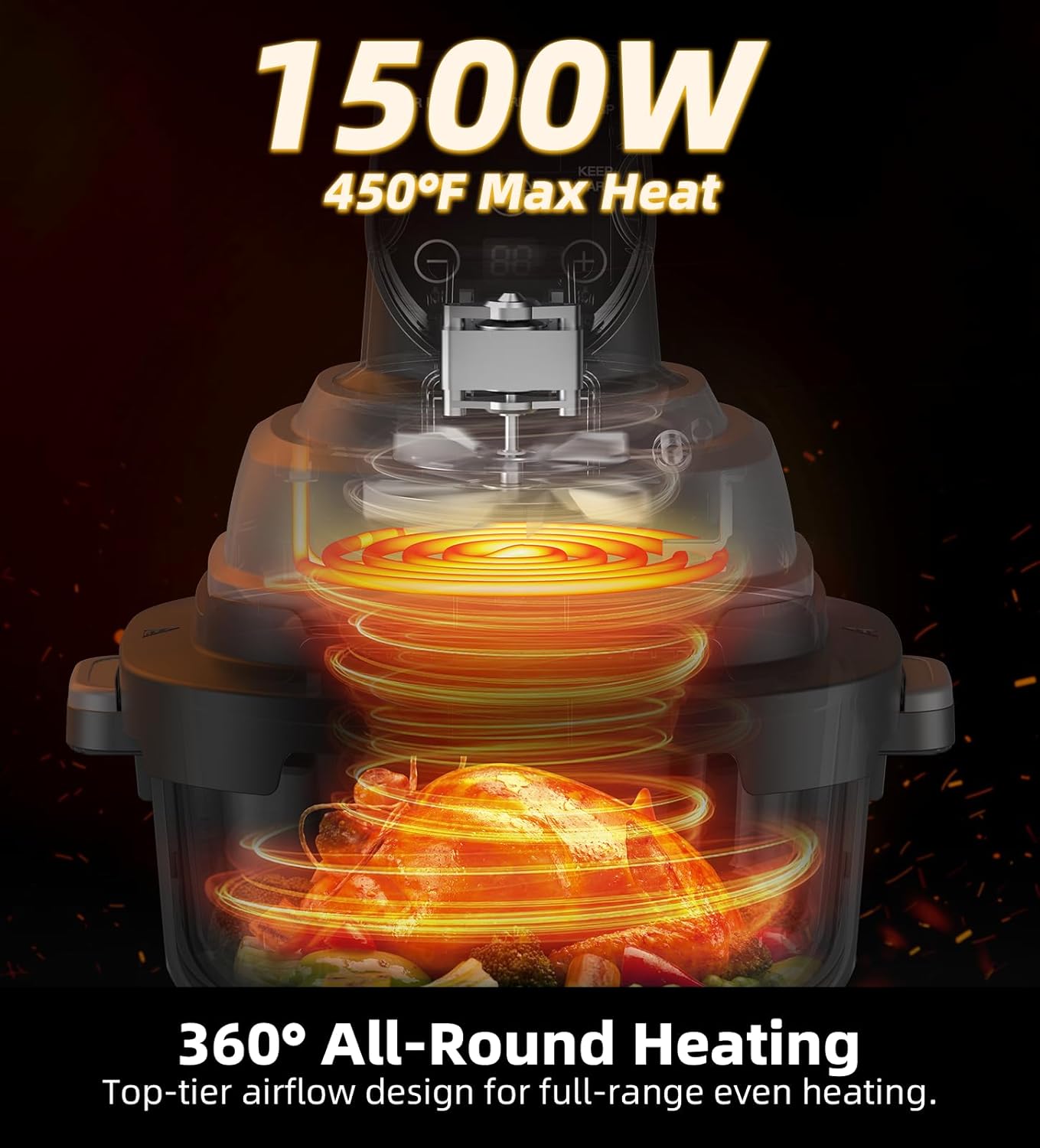 5-in-1 Portable Glass Air Fryer, 4QT & 6-Cup Glass Containers with Lids, Silicone Mat, 1500W Small Air Fryer, 90% Less Oil, Dishwasher/Freezer Safe for Single Servings, Family Meals