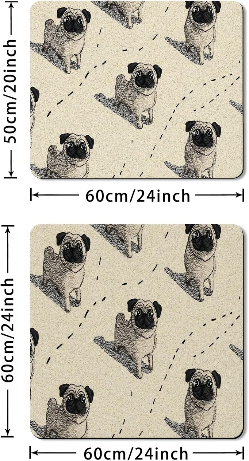 Pug Washer Dryer Top Protector Mat, Vintage Style Pug Pattern Laundry Machine Dust Covers, Playful Dog Decorative Rubber Anti-slip Waterproof Washer And Dryer Mats for Home 20x24 Inch