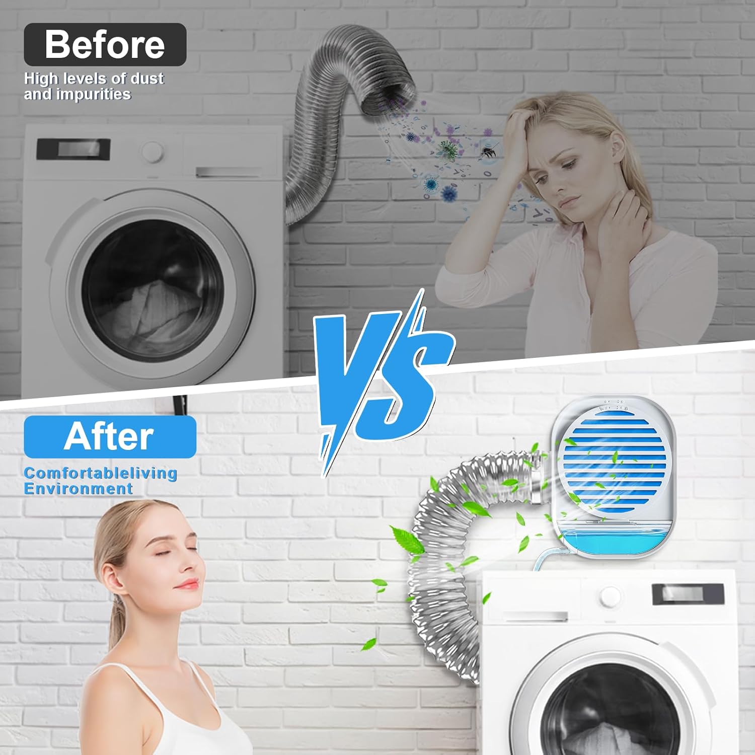 4-in-1 Indoor Dryer Vent with Dehumidifier for Protect Furniture, Dryer Vent Kit for Electric Dryers, Stainless Steel Screen Filter, Lint Trap,Polyester Filter and Visual Water Tank