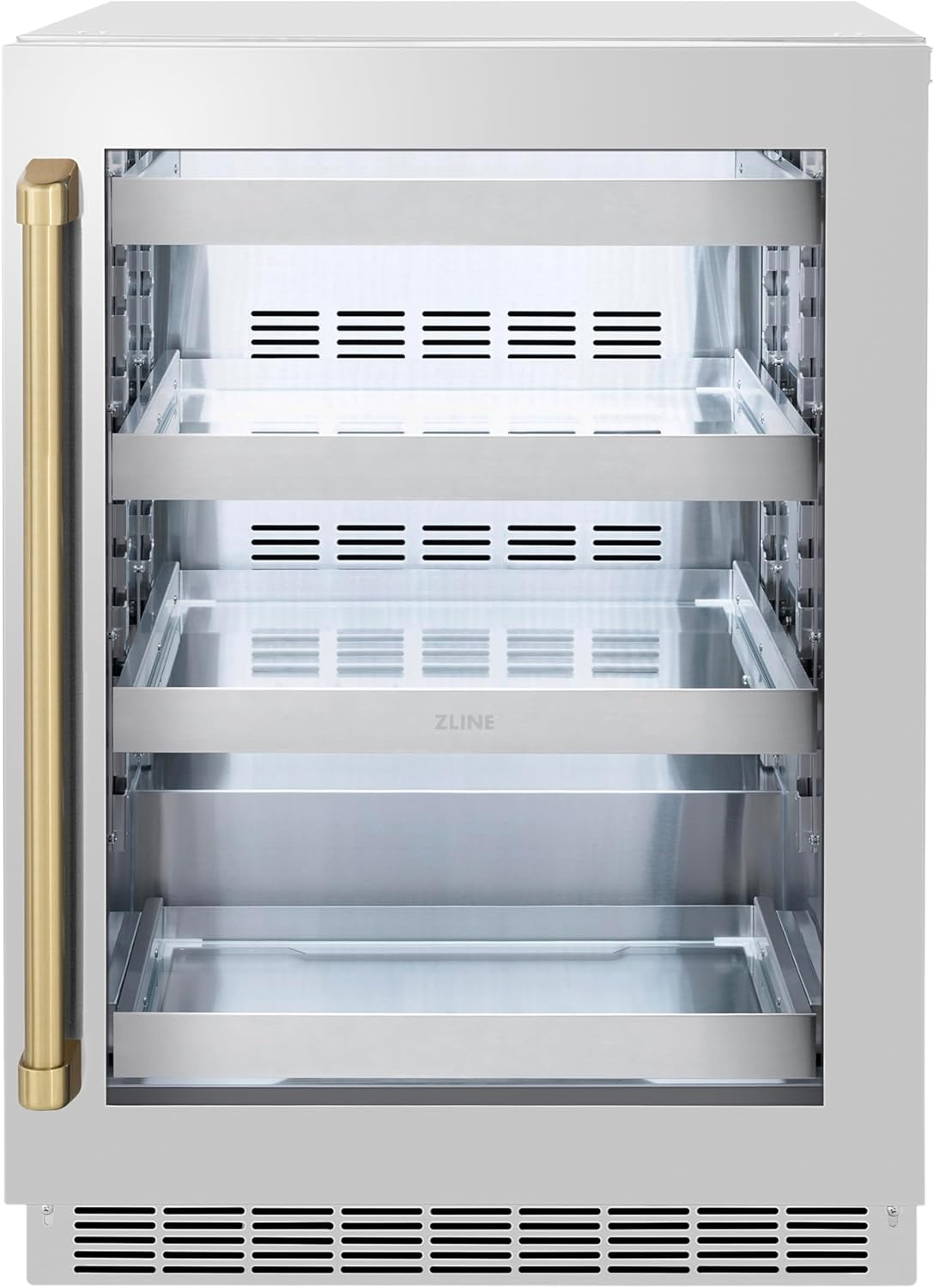 ZLINE Autograph Edition 24 in. Touchstone 151 Can Beverage Fridge With Stainless Steel Glass Door And Champagne Bronze Handle (RBSOZ-GS-24-CB)