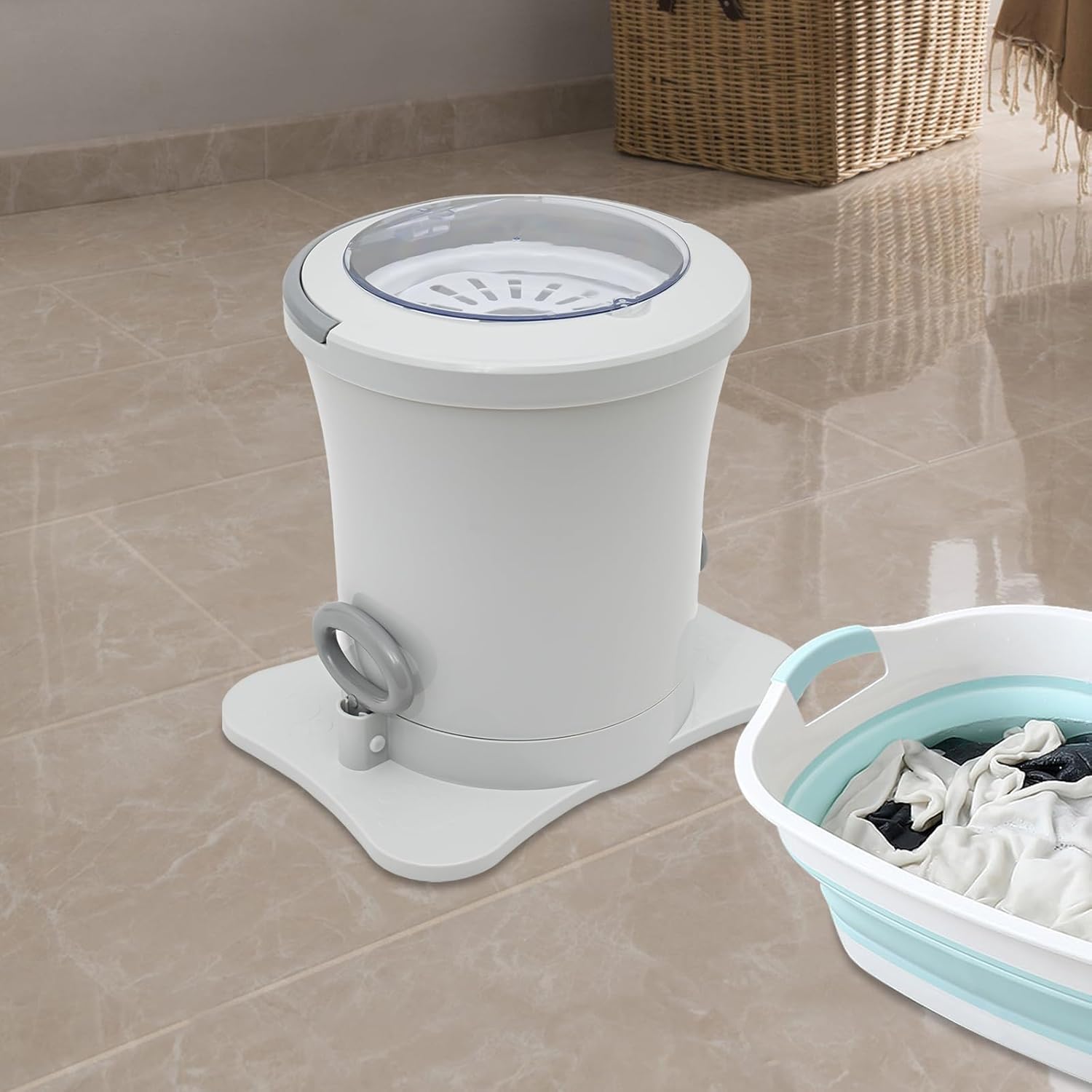 Manual Clothes Dryer Portable, 9L Compact Washer Spin Dryer, Non Electric Laundry Dryer for RV, Camping, School, Apartment, Dorm (White)