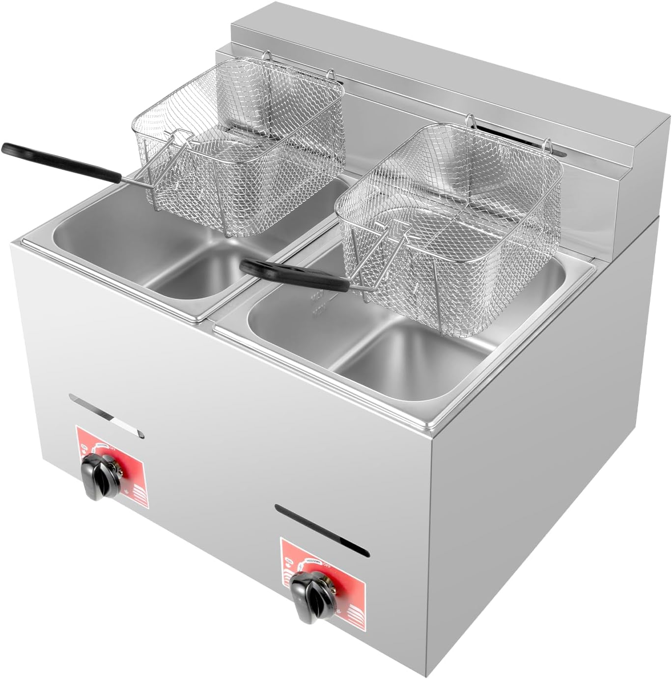 Commercial Deep Fryers, Gas Double Deep Fryer w/ 2 Baskets & Lids Stainless Steel Countertop Oil Fryers 2 x 5.3 QT Large Capacity Countertop Propane Fryer for Home Kitchen Restaurant