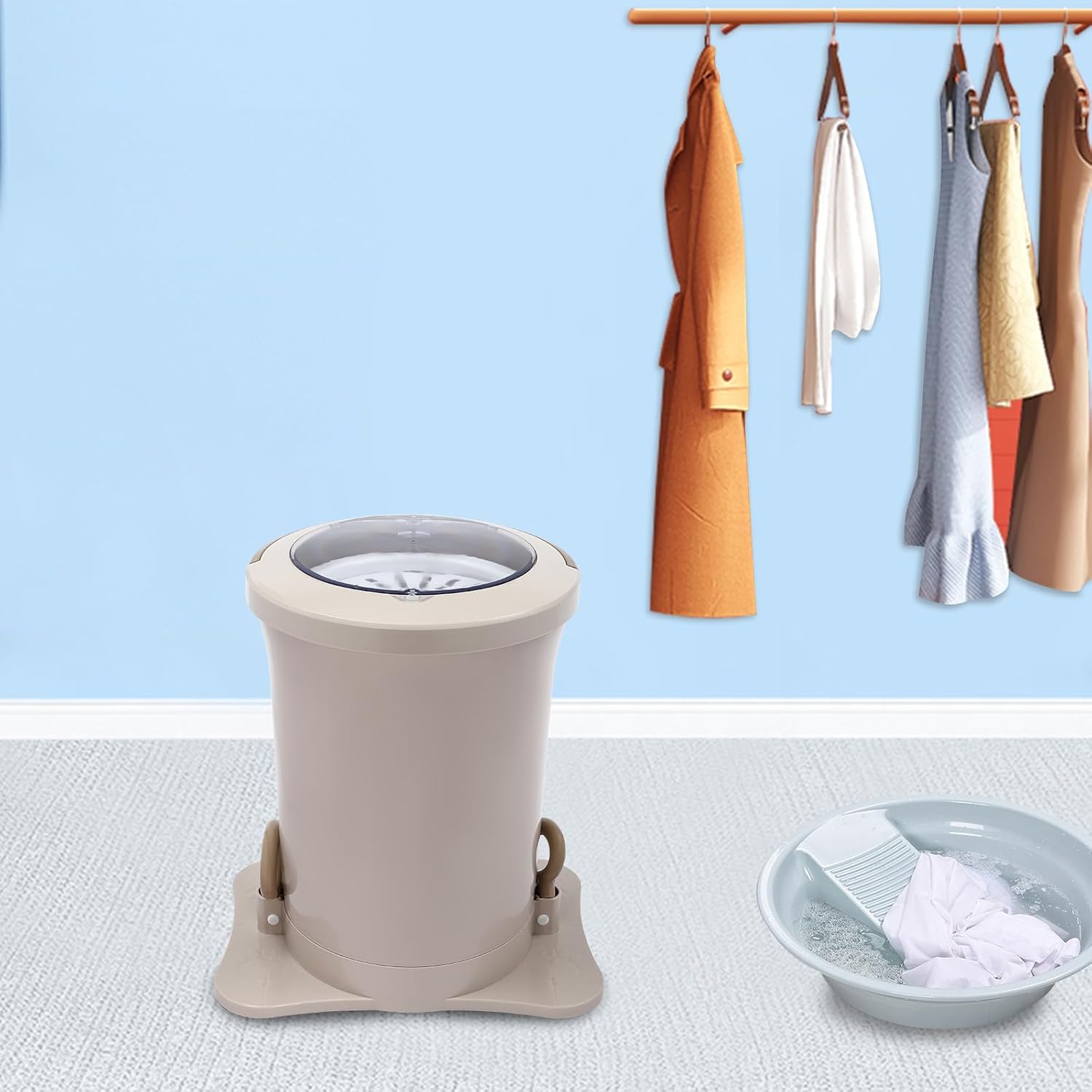 Manual Clothes Dehydrator Foot Pedal Laundry Dryer Compact Spin Dryer Non Electric Clothes Spinner Dryer 12L/ 3.17Gallon Large Capacity Foot Powered Dehydrator for Wet Clothes