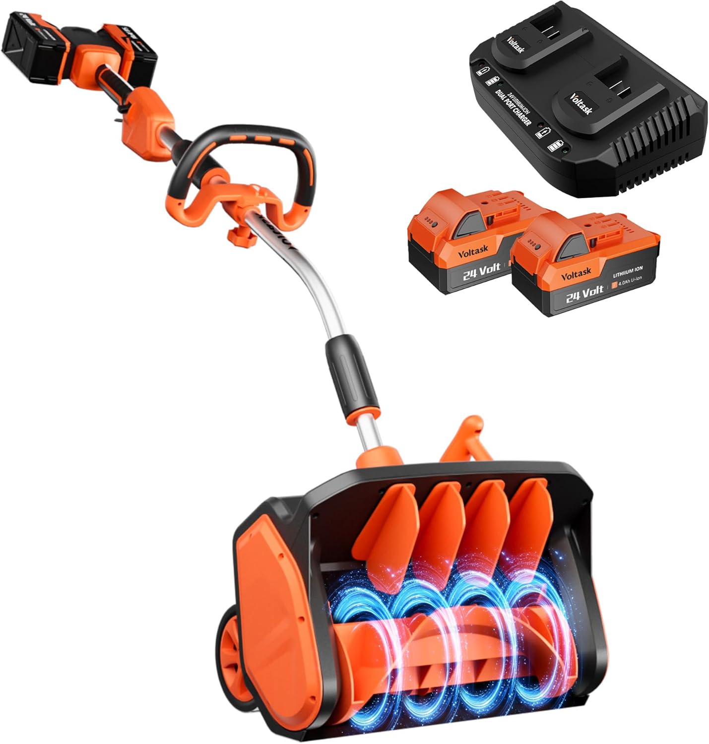 VOLTASK Electric Snow Shovel Cordless, 48V | 17.2-Inch Brushless Snow Shovel Battery Powered, Cordless Snow Blower with Directional Plate and Wheels (2 * 24V Battery & Dual Quick Charger Included)
