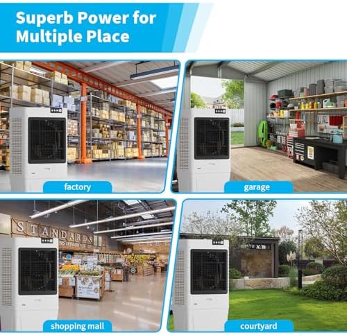 9000CFM Commerial Air Conditioner, Portable Evaporative Air Cooler with 21.1-Gal Water Tank with Water Level Alarm, Remote, 3 Speeds, Ideal for Factory, Garage