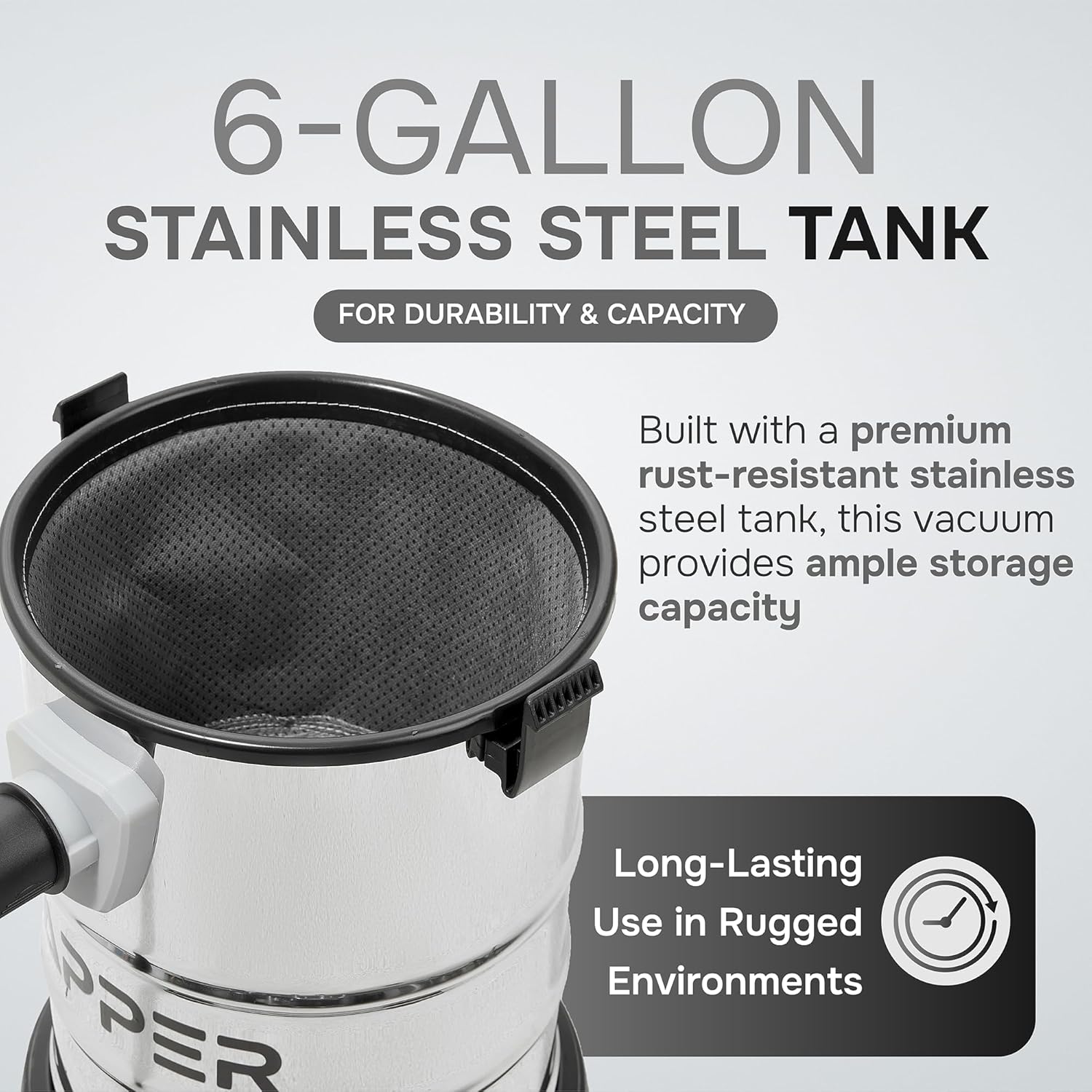 6 Gallon 3.0 Peak HP Wet/Dry Vacuum, Stainless Steel Tank, 3 in 1 Function Portable Shop Vacuum with Attachments, Ideal for Jobsite, Garage & Workshop.