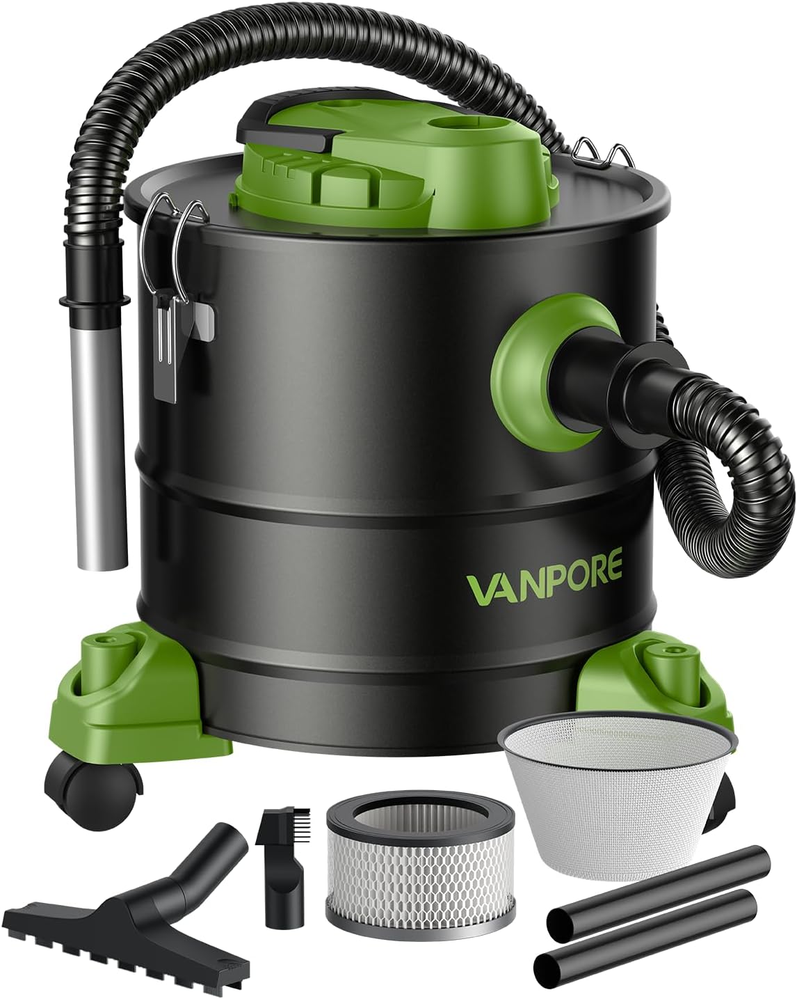 Ash Vacuum Cleaner 5.2 Gallon with 1200w Suction Power&Wheeled Base, Ash Vacuum for Pellet Stoves, Fireplaces, Grill, Wood Stove, Fire Pits,Green
