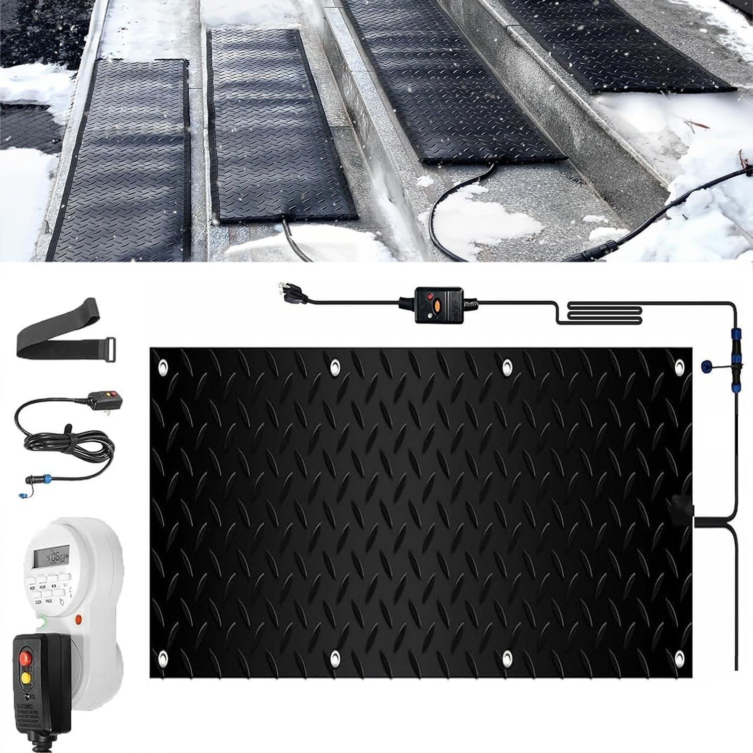 Heated Snow Melting Mats with Timer, 1/2/3/4/5 Pcs for Stairs,Heated Snow Melting Mats Outdoor with Timer,Heated Snow Melting Mats Driveway,Snow Melting Walkway Mat for Winter Snow(1 Pcs,12x36