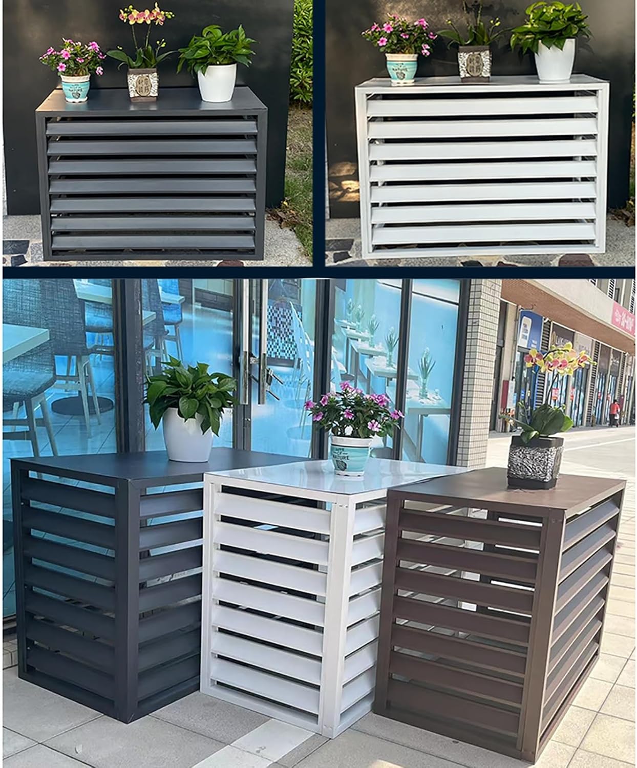 Ac Covers for Outside Air Conditioner Cover Fence Ac Unit Cover Metal, Noise Reduction, for Outdoor Hide and Privacy Bianco 4 Sides for 2~3