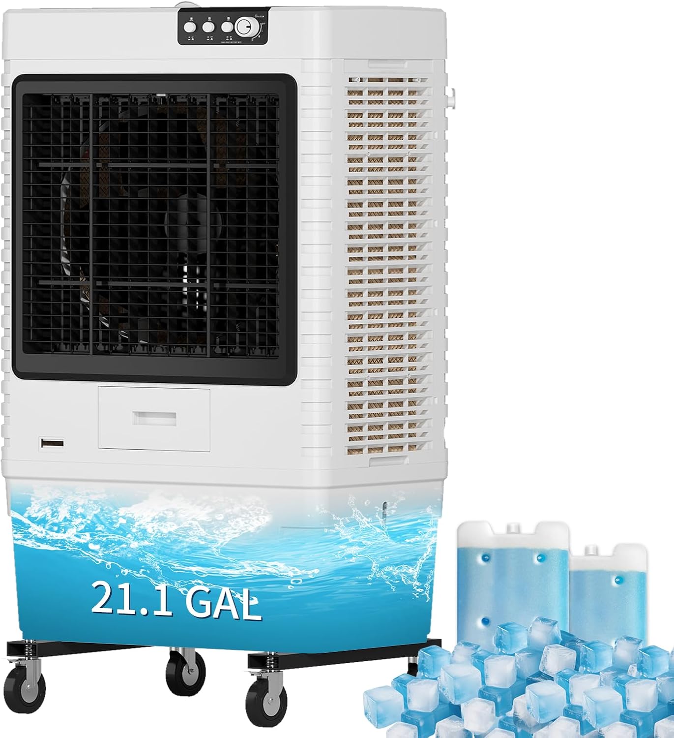 9000CFM Commerial Air Conditioner, Portable Evaporative Air Cooler with 21.1-Gal Water Tank with Water Level Alarm, Remote, 3 Speeds, Ideal for Factory, Garage