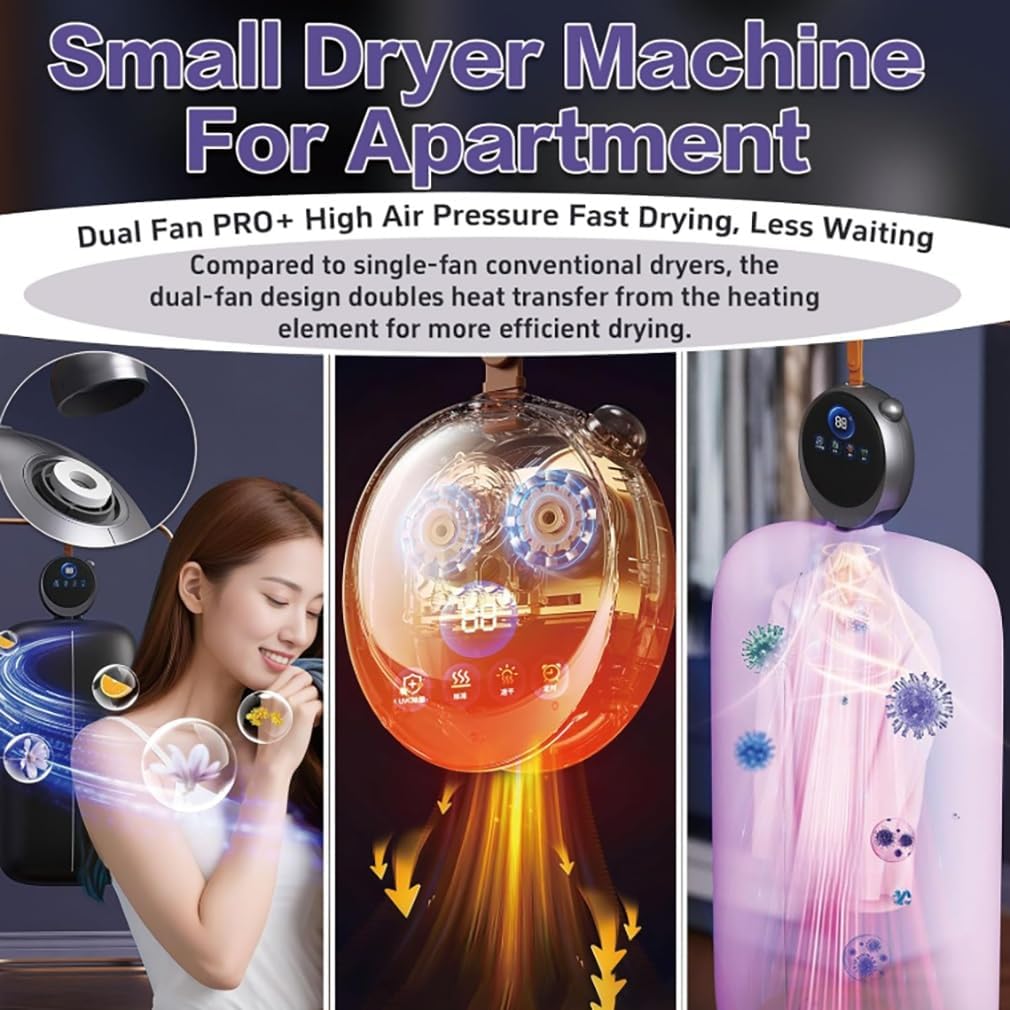 Mini Portable Clothes Dryer, Dual Drying Modes, 3-9 Hour Timer, Automatic Overheating Protection, Aroma Diffuser Function, Low Noise Operation, For Delicate Fabrics & Everyday Clothing Drying