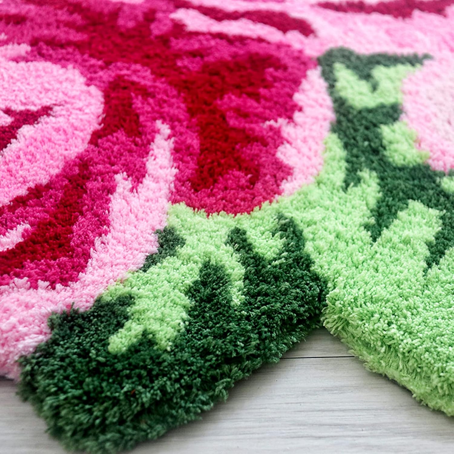 UKELER Laundry Room Rug 49.2x25.6 inch Pink Rose Flower Kitchen Area Rugs Non-Slip Absorbent Bathroom Rugs for Bathroom