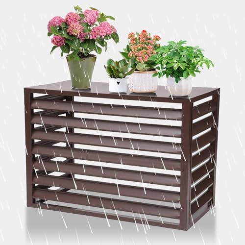 Aluminum Air Conditioner Fence with Top Cover, Outdoor Air Conditioner Fence, Theft Prevention, Noise Reduction(Brown,110cm)