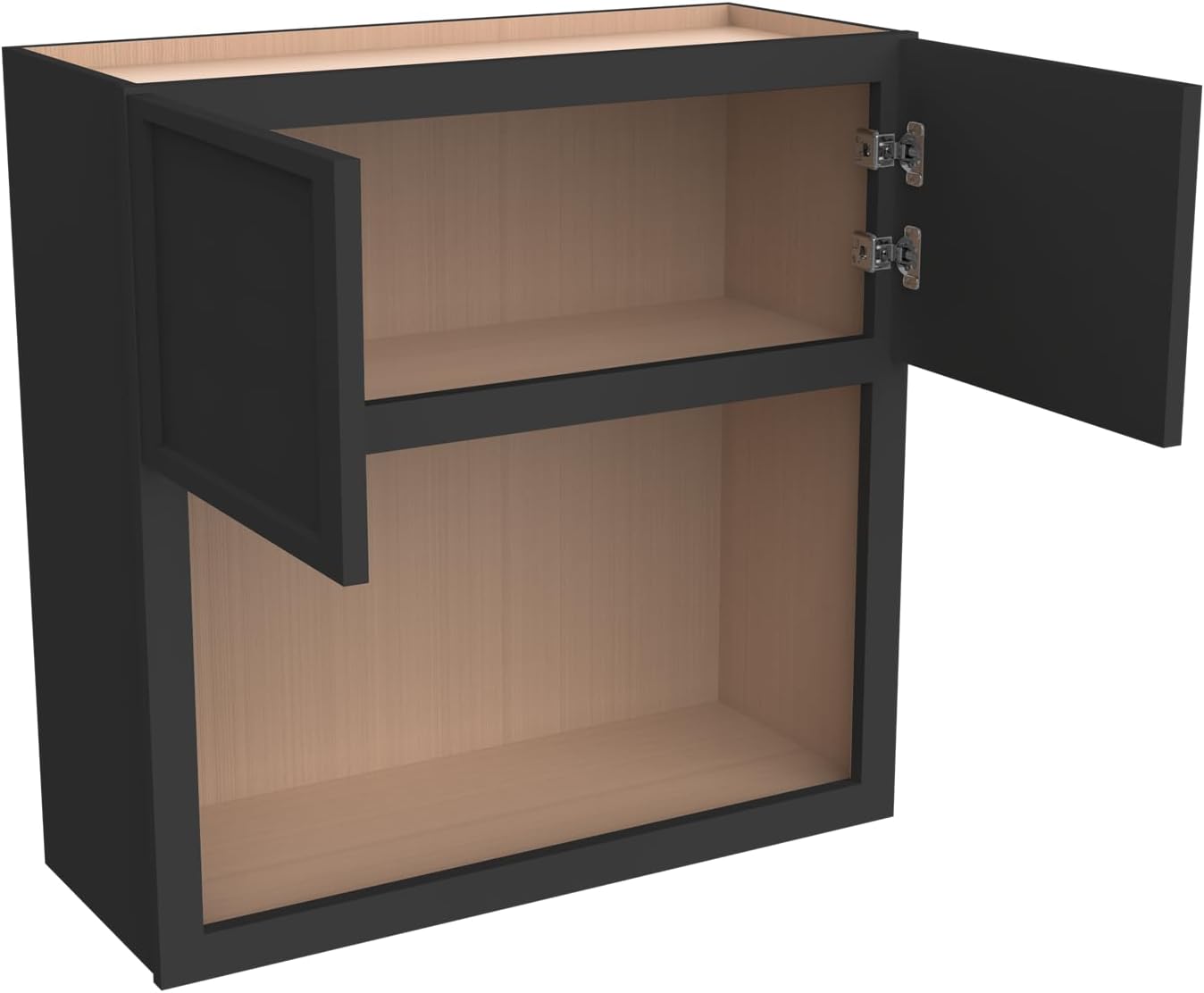 Solid Wood RTA Wall Microwave Cabinet with Open Shelves – Shaker Style, Space-Saving Kitchen Pantry Storage, Durable and Versatile Wall-Mounted Organizer (NT-Charcoal Black, 30