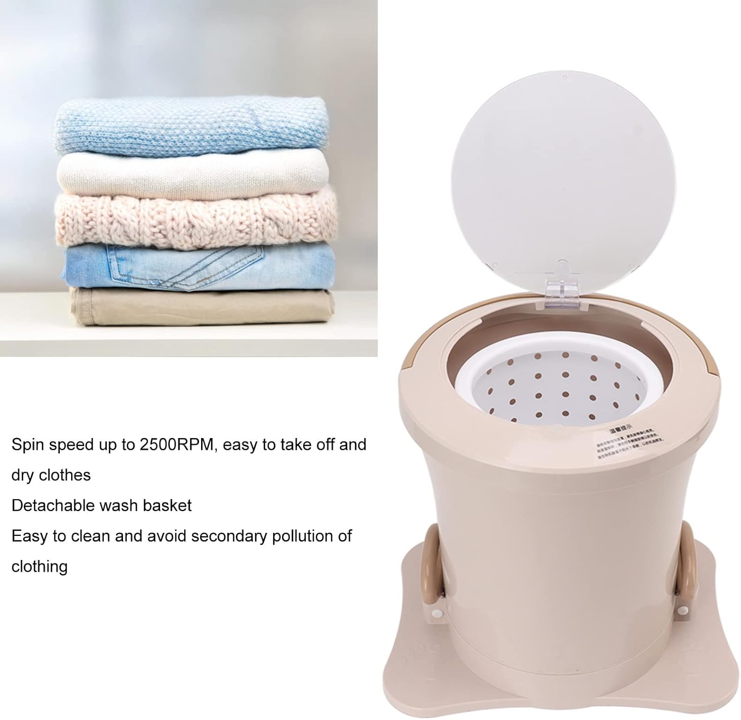 GLOGLOW Laundry Washer Manual Dewatering Machine, Hand Pull Clothes Dehydrator, 2500RPM, ABS Material, for Dormitory and Small Loads, 4000g Home Appliances (Apricot)