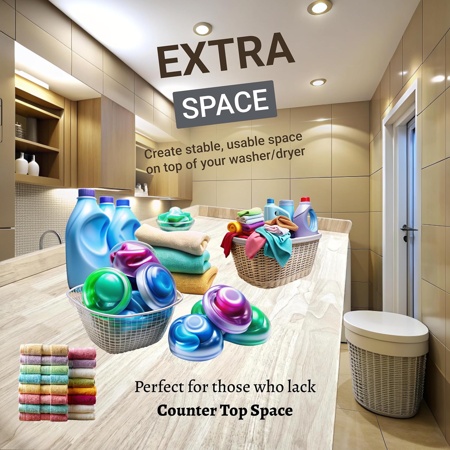 Skywin Washer Dryer Countertop 54 x 30 Inches, Single Real Solid Wood Butcher Block (Unfinished Plain Wood Surface) for One Unit Only (Washer or Dryer), Countertop Over Laundry Machine