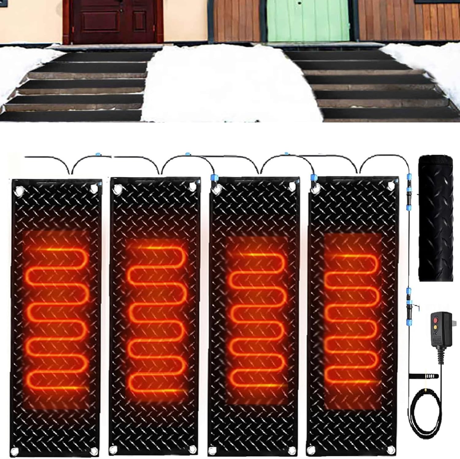 Heated Snow Melting Mats for Entrances Outdoor Stairs 1/2/3/4/5 pcs Non-Slip Winter Removal and Ice Melt Products -Snow Melting Mats, for Winter Snow Removal(4 Pcs-12x24in/(30x60cm))