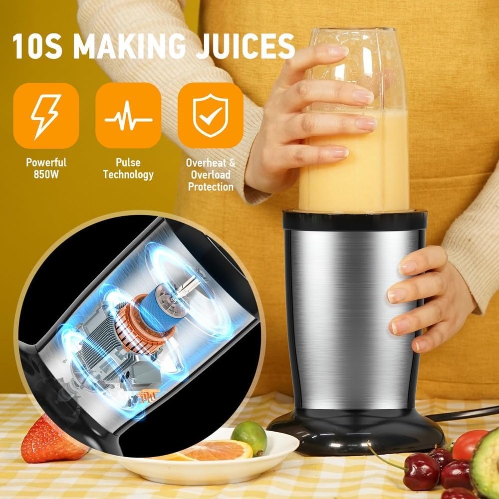 900W Electric Juicer Fruit Vegetable 11Pieces Personal Blender and Grinder Combo