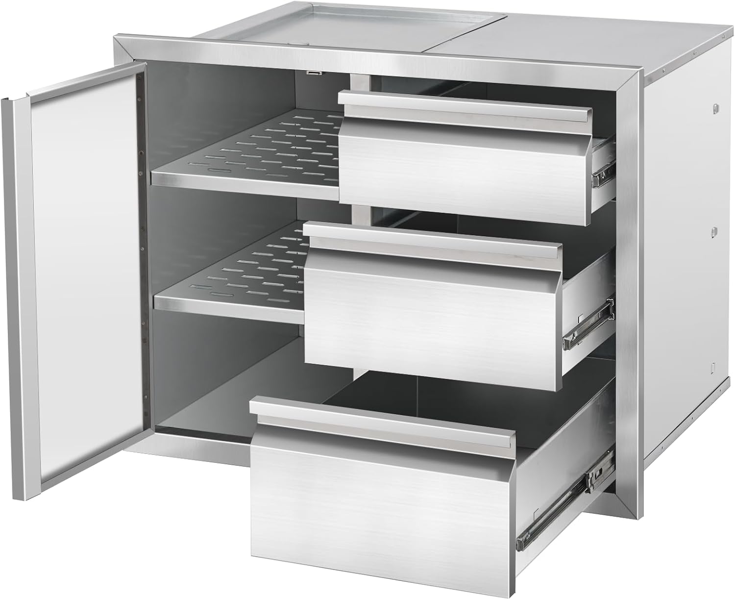 Outdoor Kitchen Drawer Combo Cabinet Stainless Steel Triple Drawers & Access Doors, 28