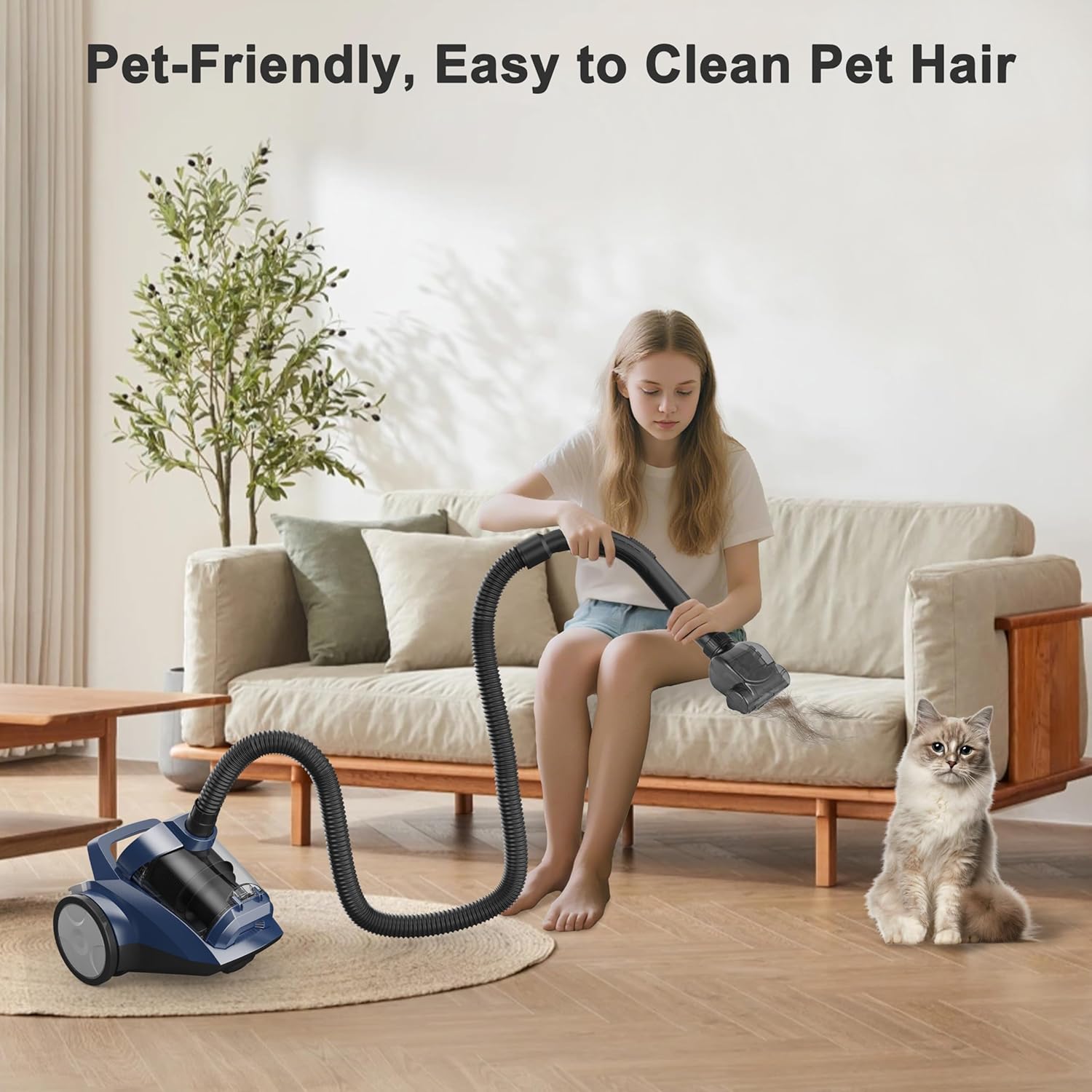 Canister Vacuum Cleaner 45KPa Power Bagless Canister Vacuums for Home with 5 Tools 4.5QT Dust Cup Double HEPA Filter Lightweight Multi-Surface Vacuum Cleaners for Carpet Hard Floor Pet Hair