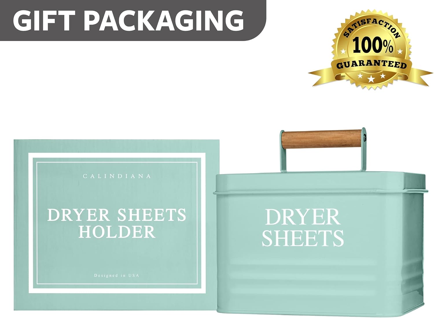 Calindiana Modern Farmhouse Lint Bin, Dryer Sheets Holder and Scent Boosters Container Bundle for Laundry Room Organization and Storage, Laundry Room Decor, Mint