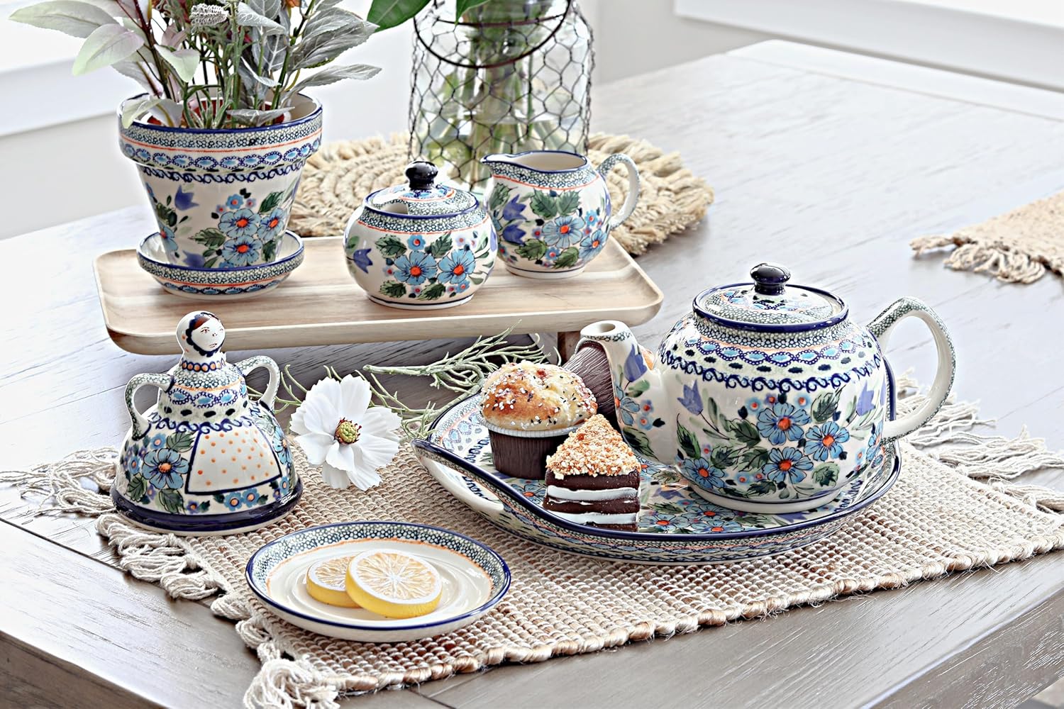 Blue Rose Polish Pottery - Blue Ballina Small Flower Pot - 5