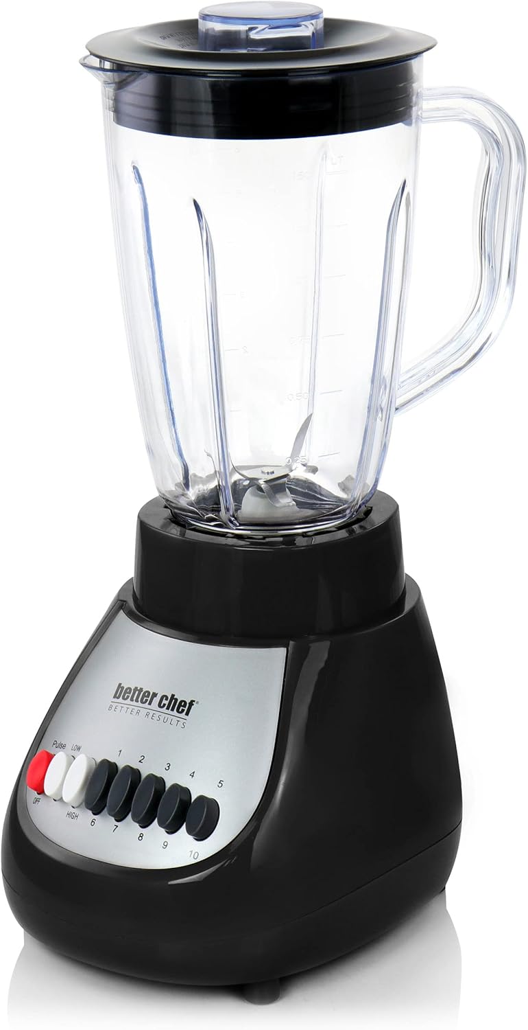 Better Chef Classic 10-speed Blender | 6-cup | BPA-free Acrylonitrile Styrene Polymer Jar (Black)