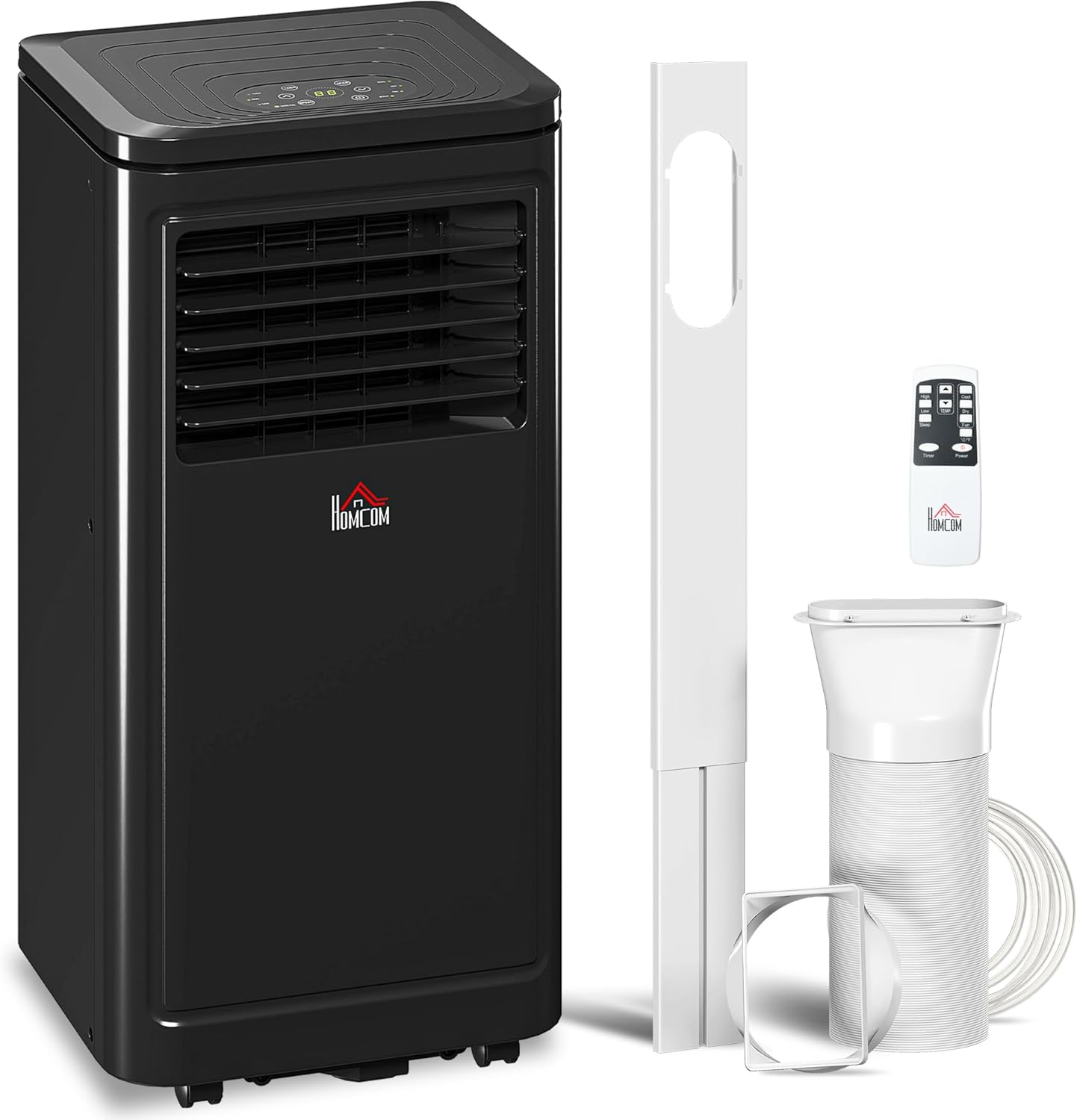 HOMCOM 8000 BTU Portable Air Conditioner, for Rooms Up to 344 Sq. Ft., 3-in-1 Portable AC Unit with Dehumidifier, Cooling Fan, Sleep, 24H Timer On/off, Remote, Window Installation Kits, Black