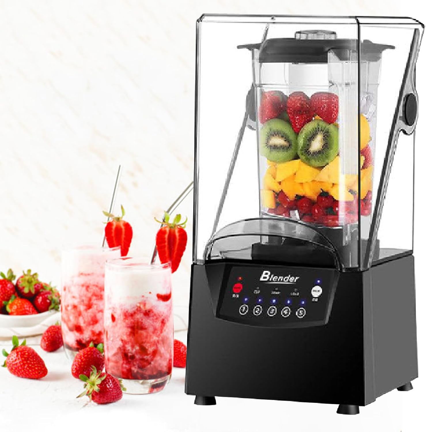 Quiet Commercial Blender for Smoothies 2200W With Cover, Professional Blender with 70 oz Jar for Restaurant, Smoothie, Ice Crushing,110V