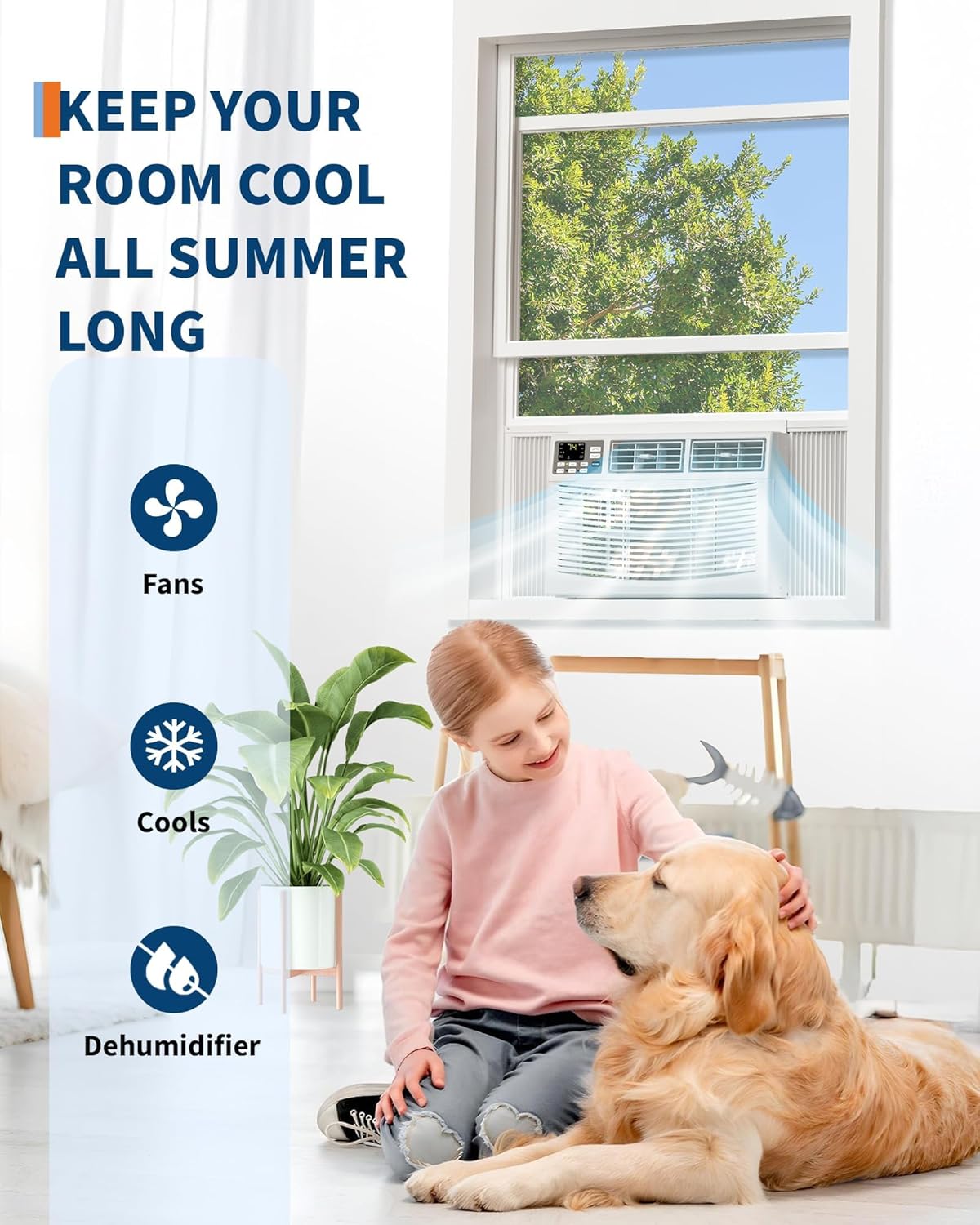 8,000 BTU Window Air Conditioner, Cools Up to 350 Sq. Ft with Cooling, 3 Fan Speed, Window-Mounted Room Ac Window Unit with Remote, Easy Install Kit for Home