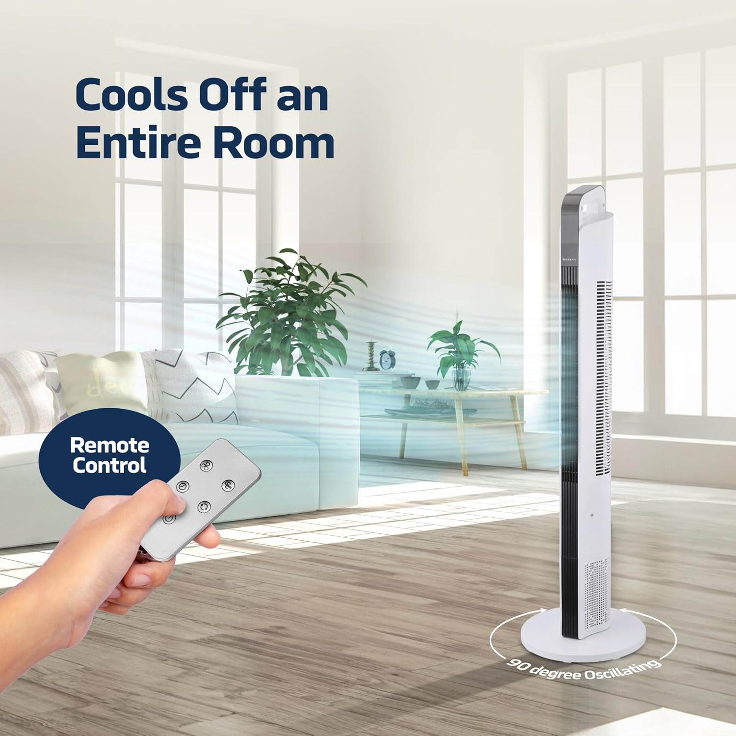 42” Oscillating Tower Fan, 3 Speed Portable Fan Tower With Remote Control, Quiet Operating Floor Fan for Bedroom with 7.5 Hr Auto Off Timer, Modern Design Room Cooling Fan For Home & Office
