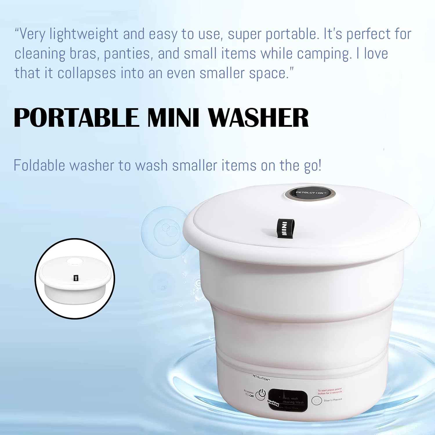Mini Portable Washing Machine - Small Foldable Bucket Washer for Clothes- For Camping, RV, Travel, Small Spaces. (White)