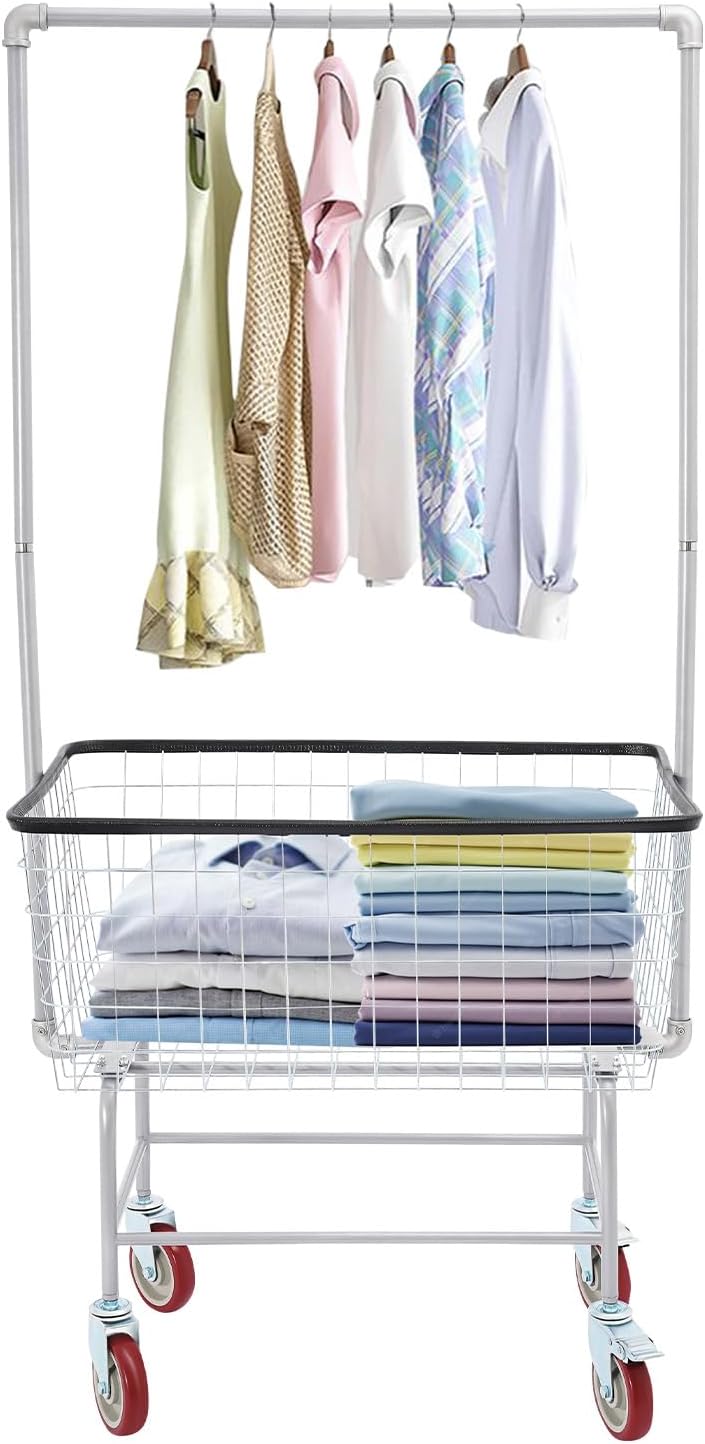 Wire Laundry Cart, Commercial Laundry Basket Cart with 5