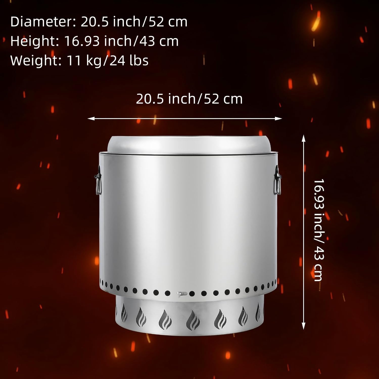 PioneerWorks 20.5 Inch Stove Bonfire 2.0, Smokeless Firepit, 360° Airflow & Removable Ash Pan, Stainless Steel Wood Burning Fireplace, Portable Outdoor Fire Pit, for 4-6 People, 24 lbs