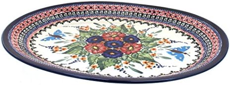 Blue Rose Polish Pottery - Red Floral Butterfly Large Serving Platter - 14